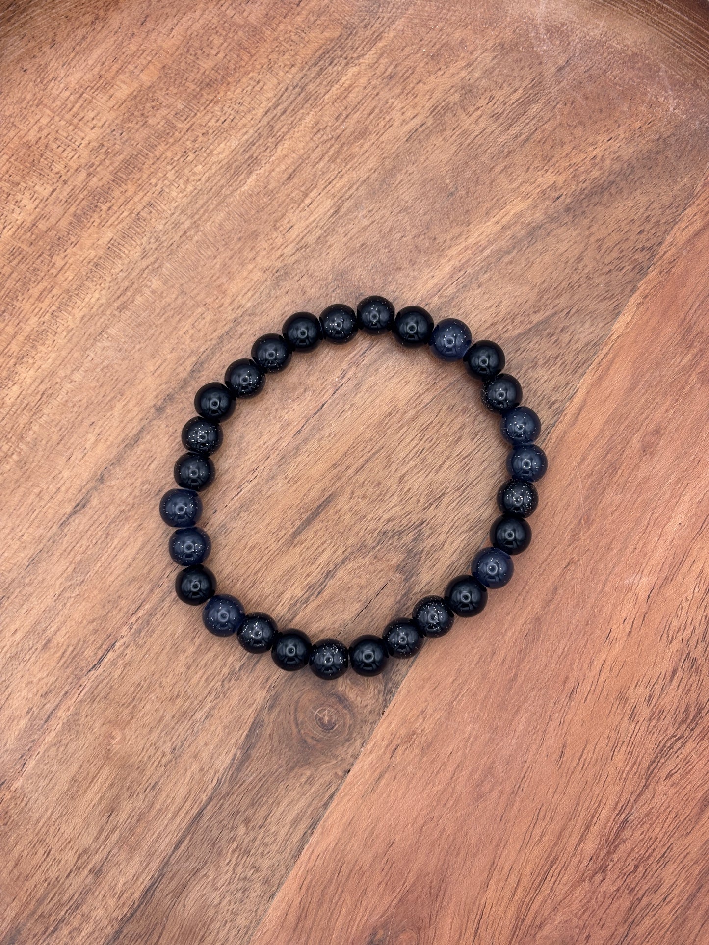 "Blue Black" - Handmade Glass Beaded Stretch Bracelet