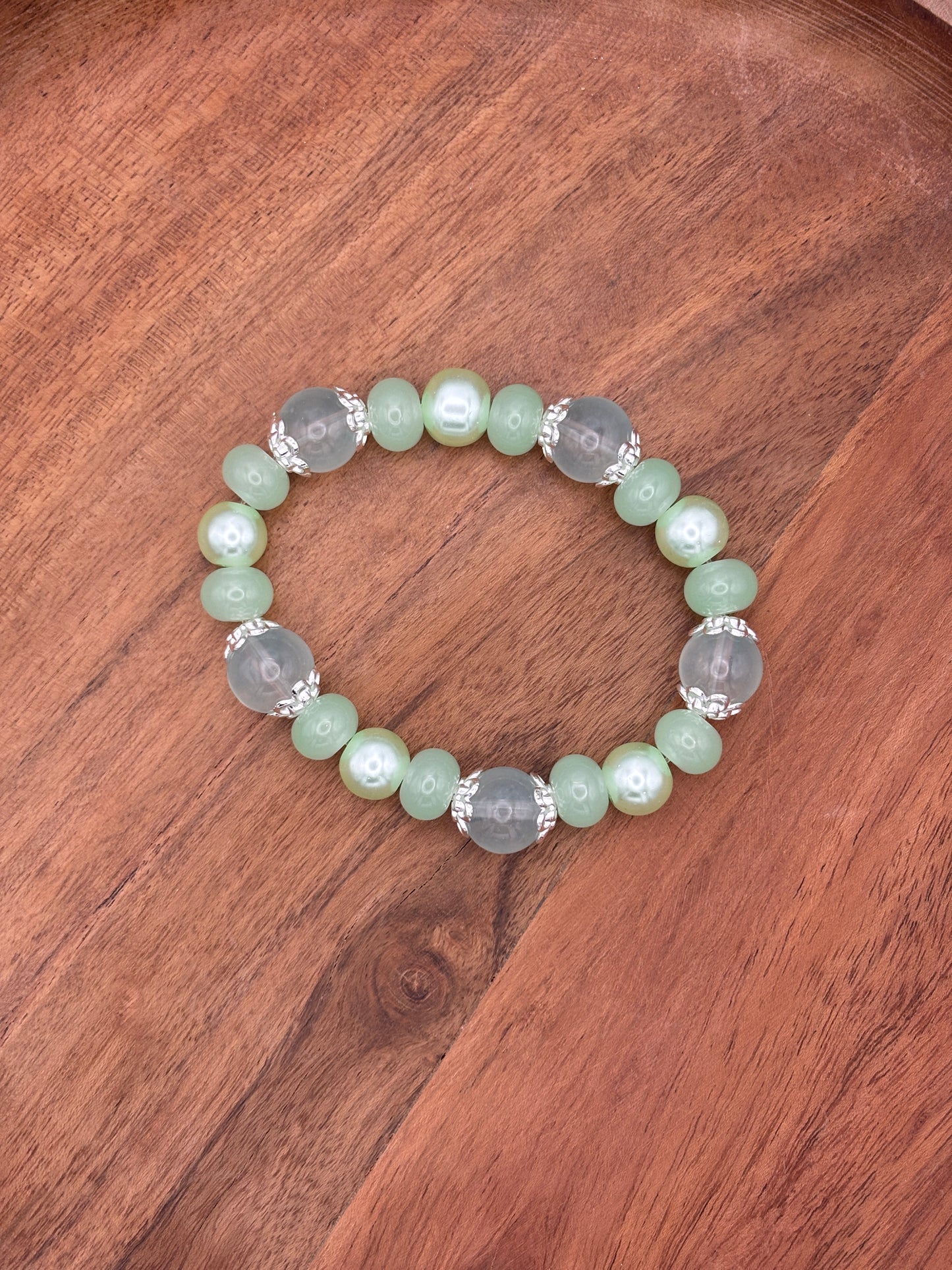 Victorian Mint  Handmade Glass Beaded Stretch Bracelet - 5