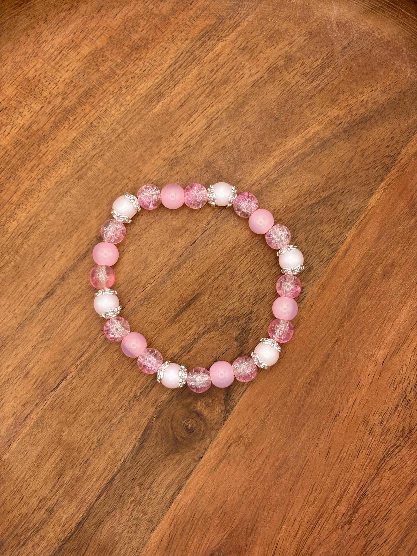 "Sweet Pink" - Handmade Glass Beaded Stretch Bracelet