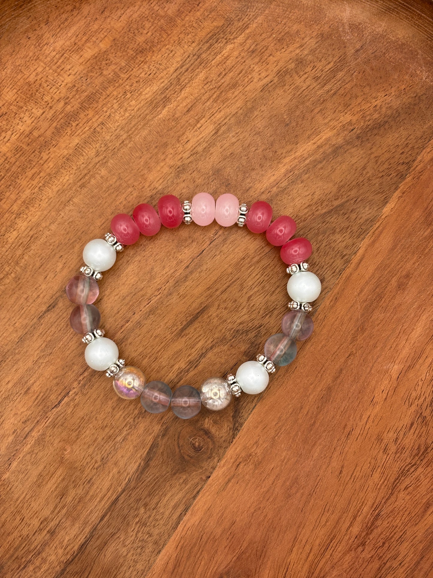"Pops of Pink" - Handmade Glass Beaded Stretch Bracelet