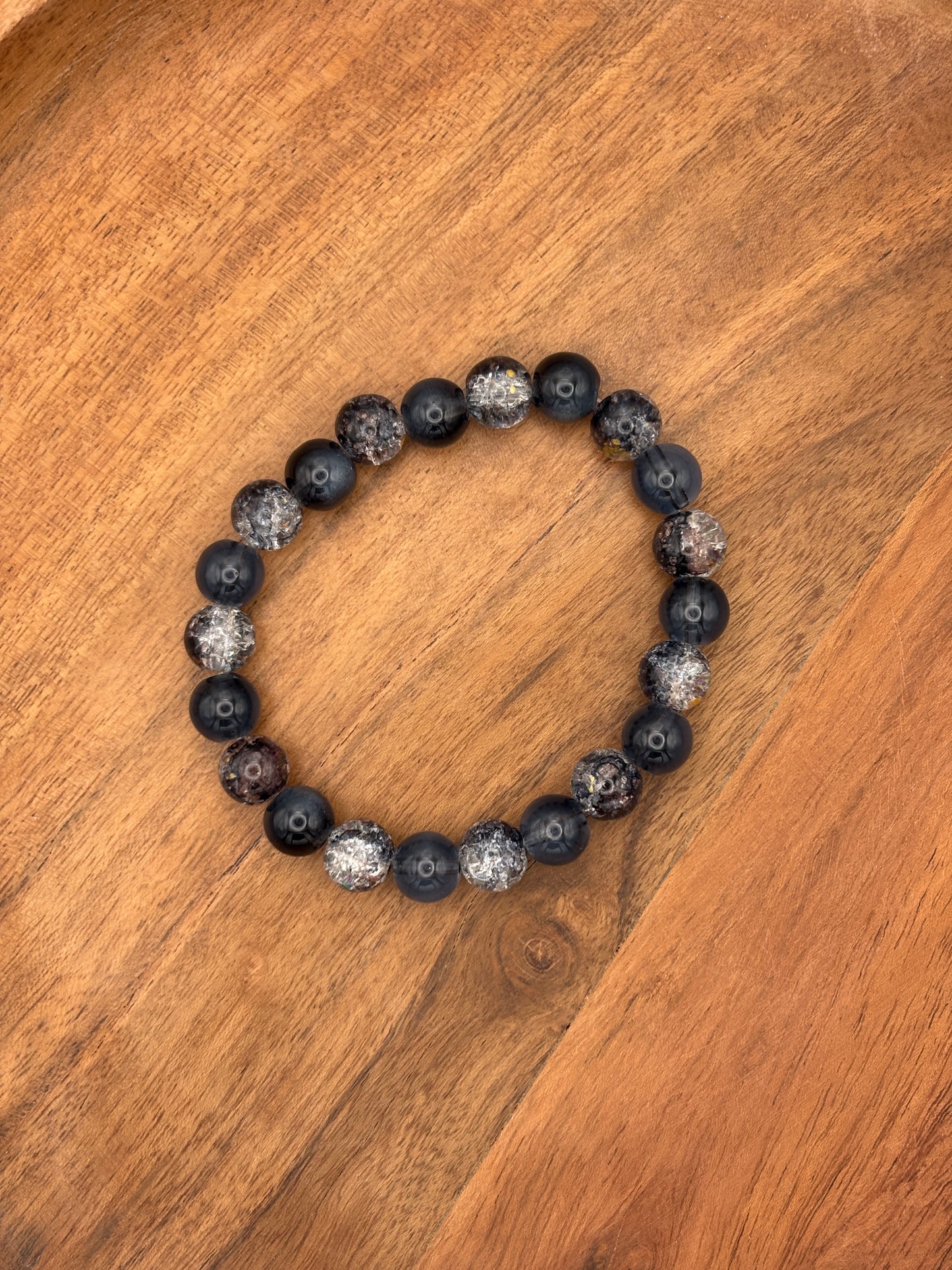 "Black Ice" - Handmade Glass Beaded Stretch Bracelet