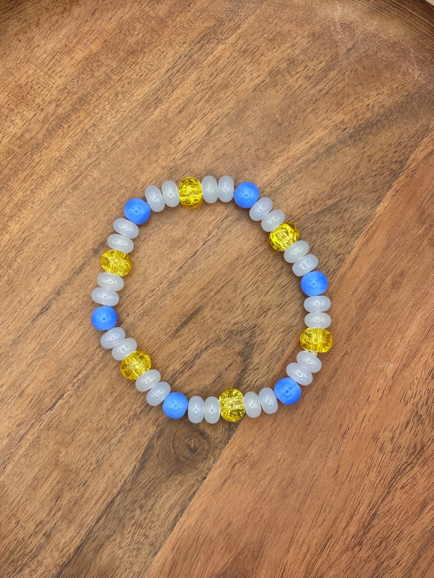 "Bluebonnet III" - Handmade Glass Beaded Stretch Bracelet