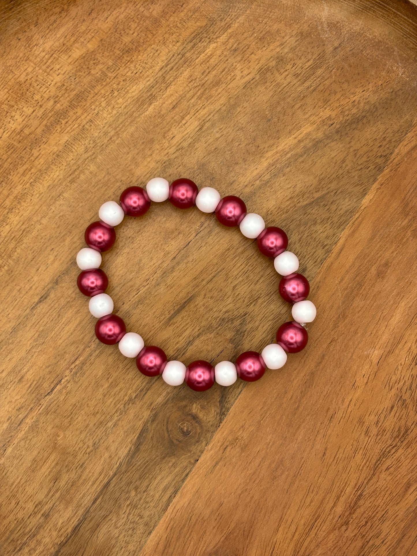 "Pinky & Pearl" - Handmade Glass Beaded Stretch Bracelet