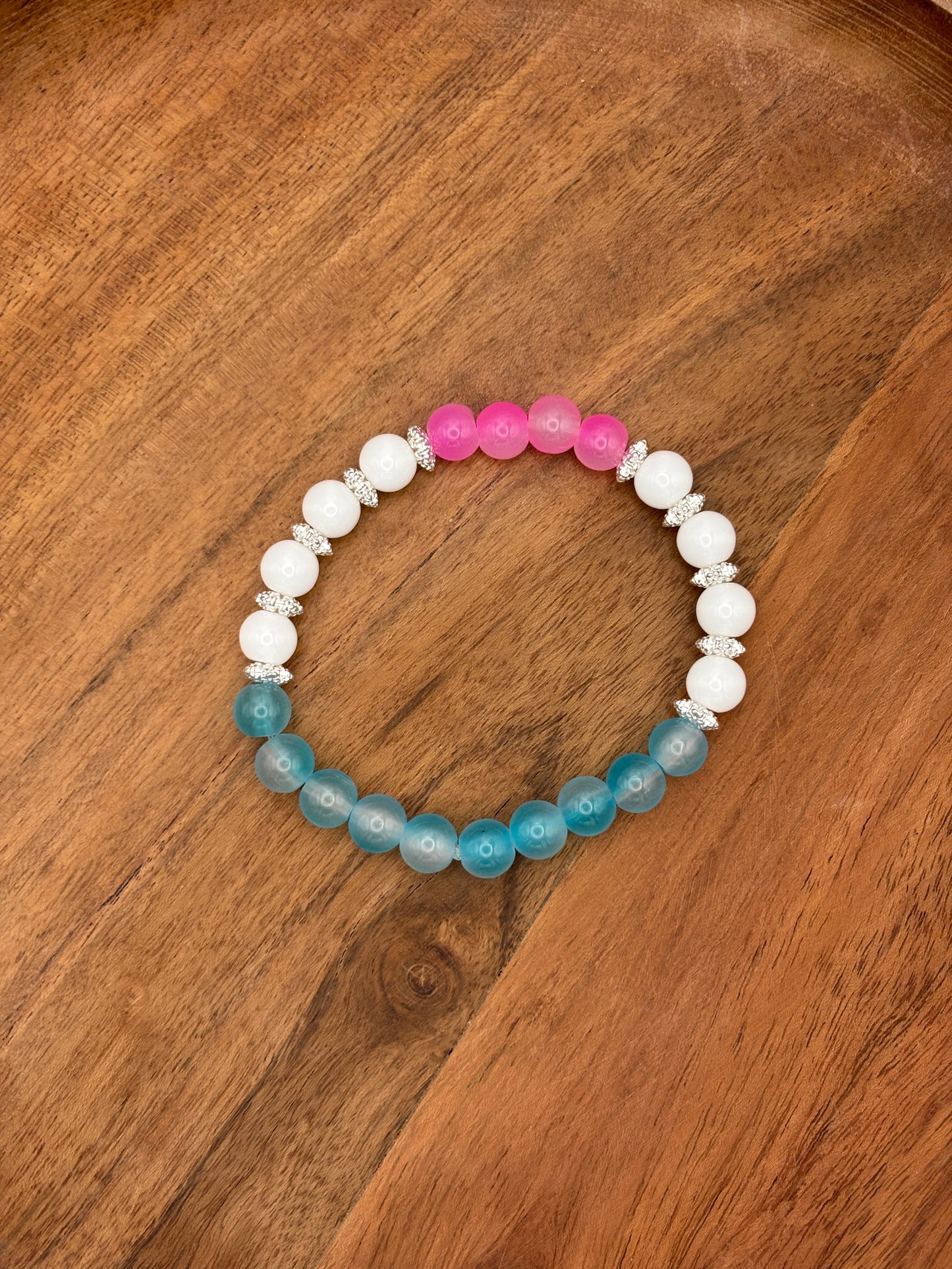 Iced Pink II  Handmade Glass Beaded Stretch Bracelet - 5