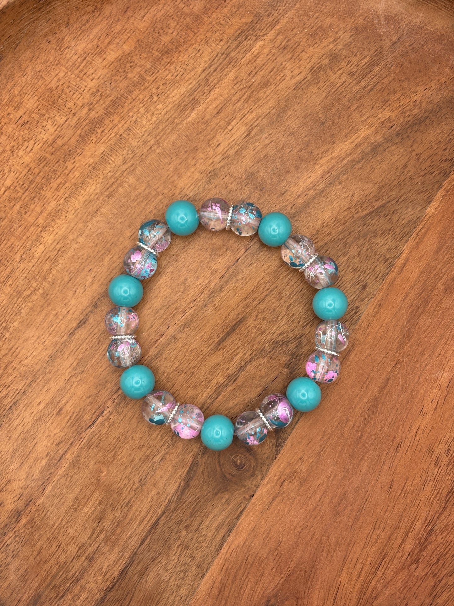"Artist Teal" - Handmade Glass Beaded Stretch Bracelet