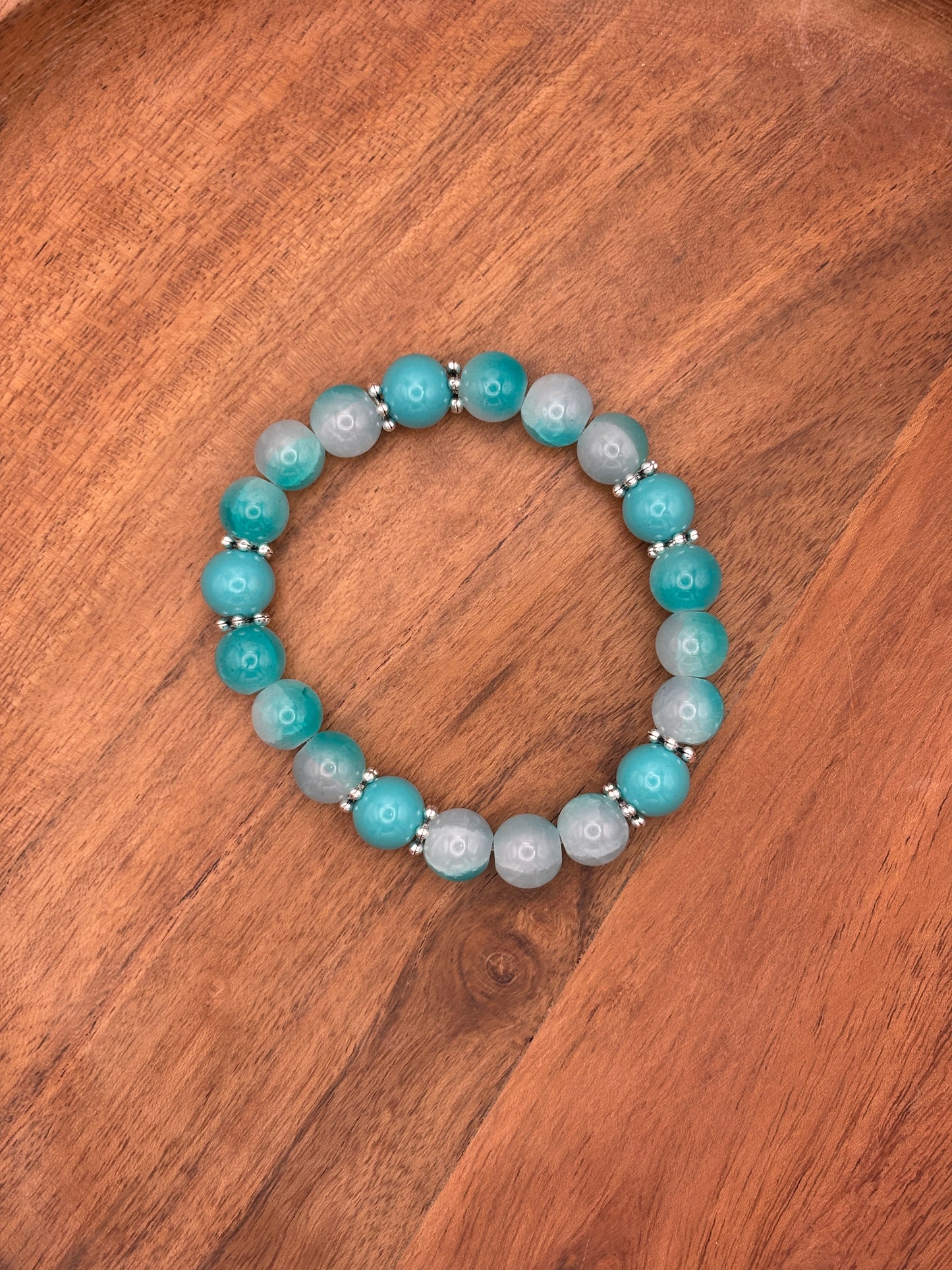 "Teal Waters" - Handmade Glass Beaded Stretch Bracelet