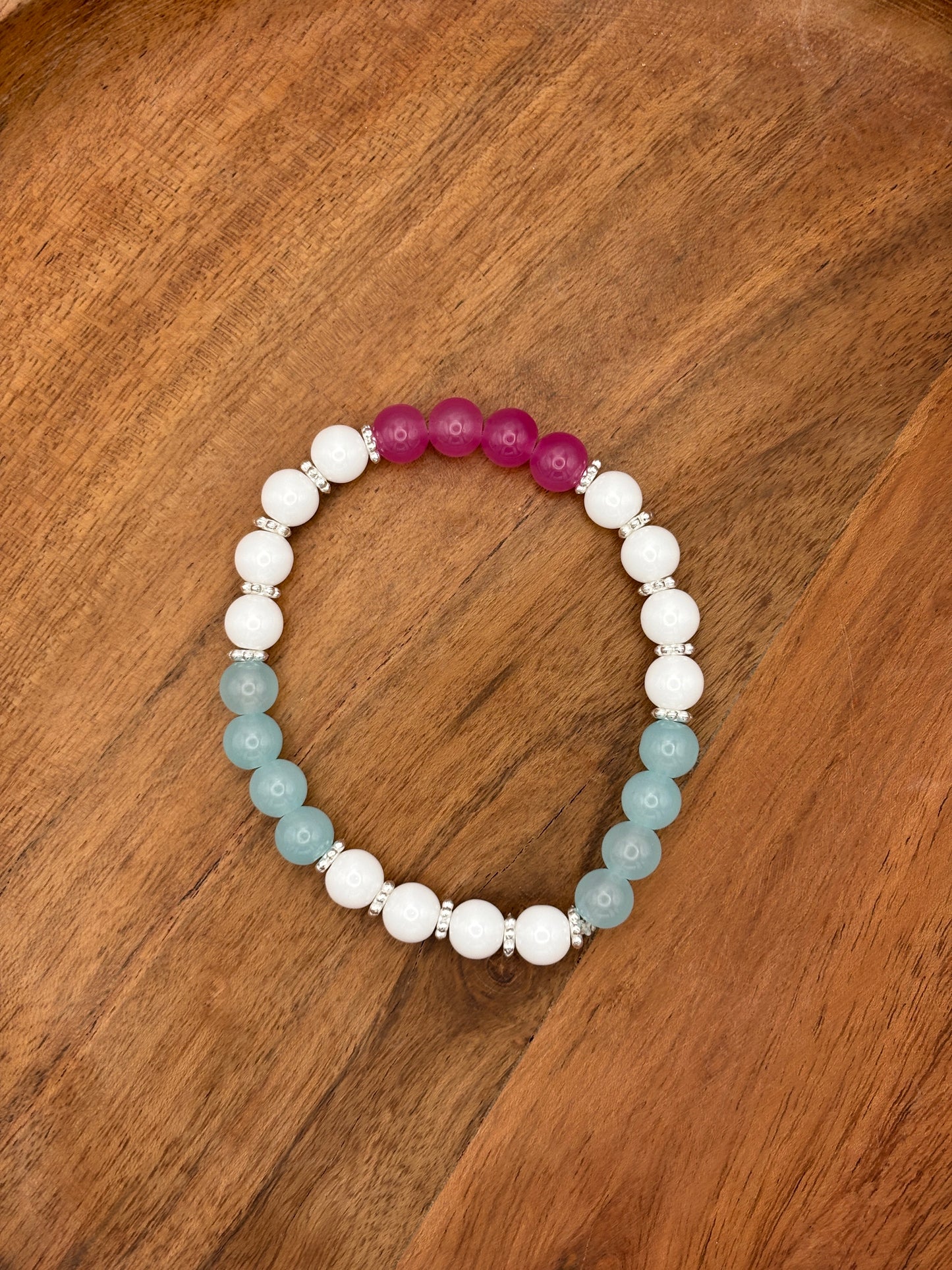 "Iced Pink" - Handmade Glass Beaded Stretch Bracelet