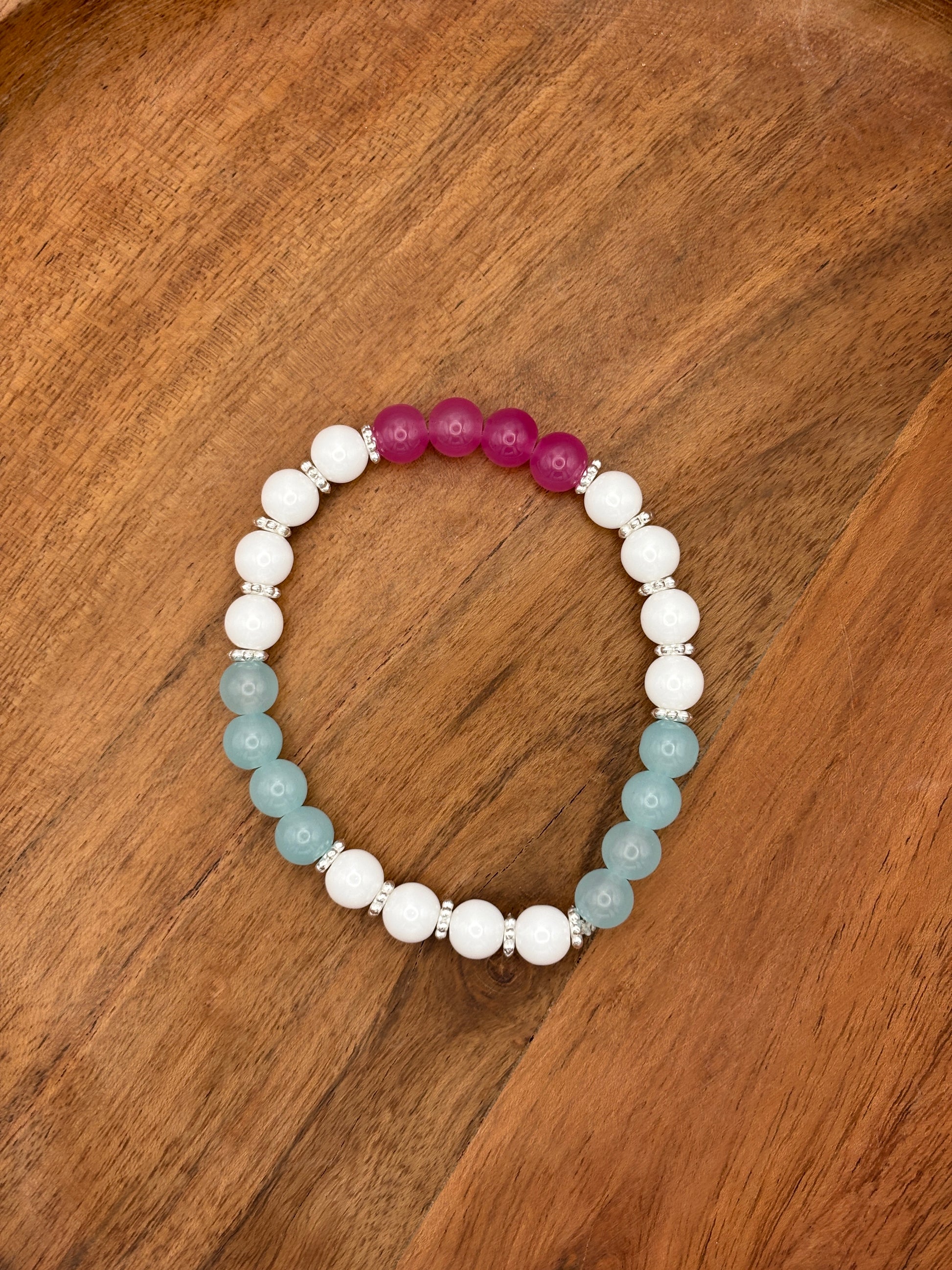 Iced Pink  Handmade Glass Beaded Stretch Bracelet - 5