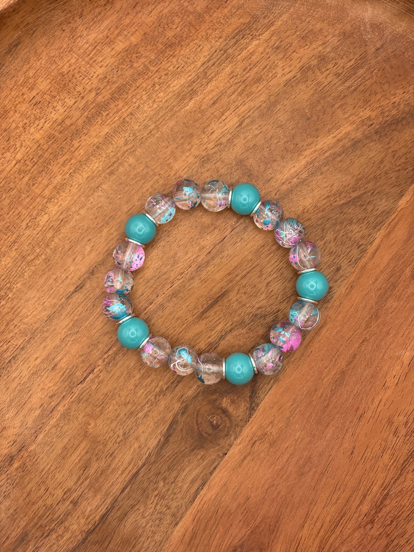 "Artist Teal II" - Handmade Glass Beaded Stretch Bracelet
