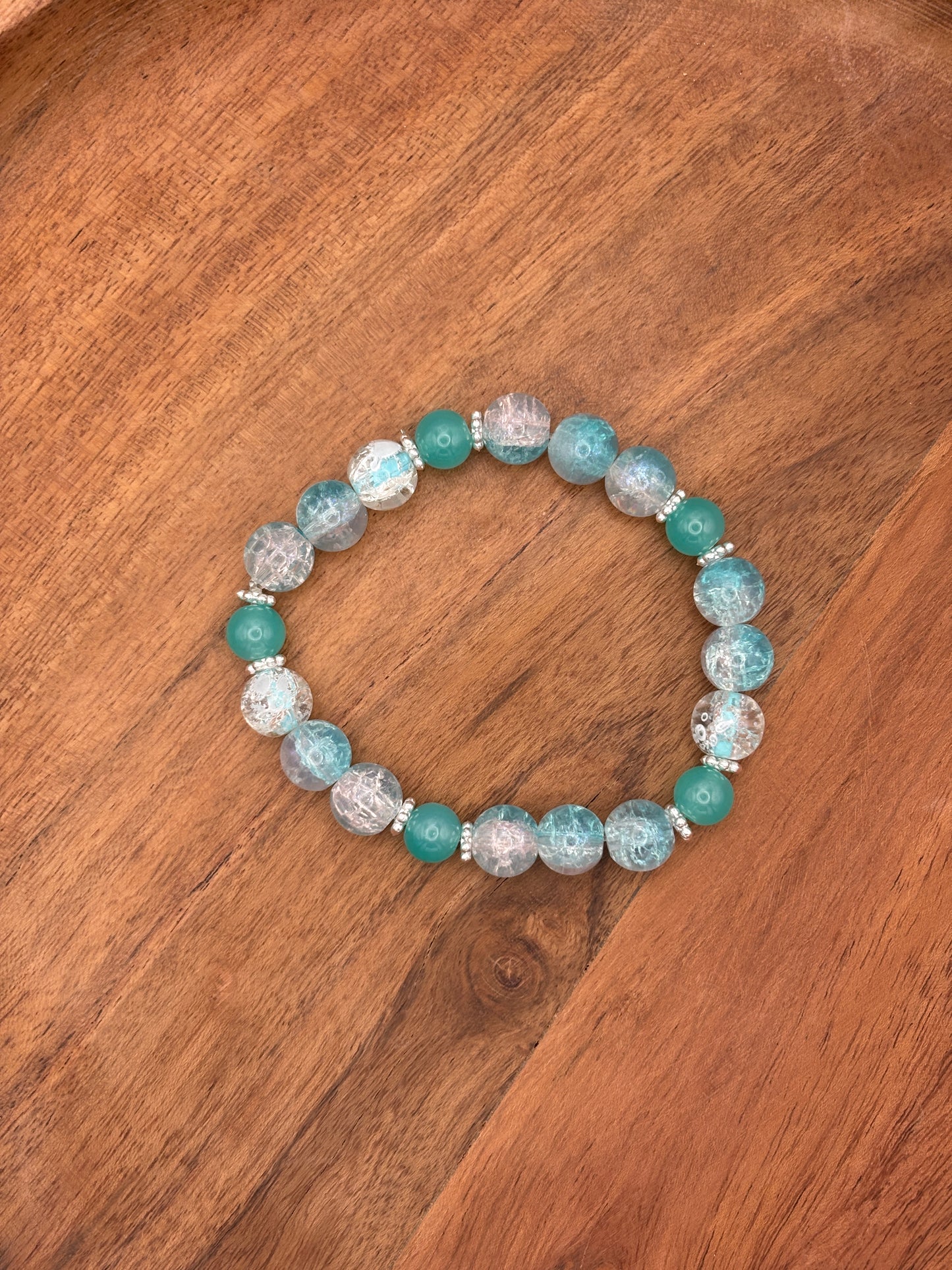 "Sea Spray" - Handmade Glass Beaded Stretch Bracelet