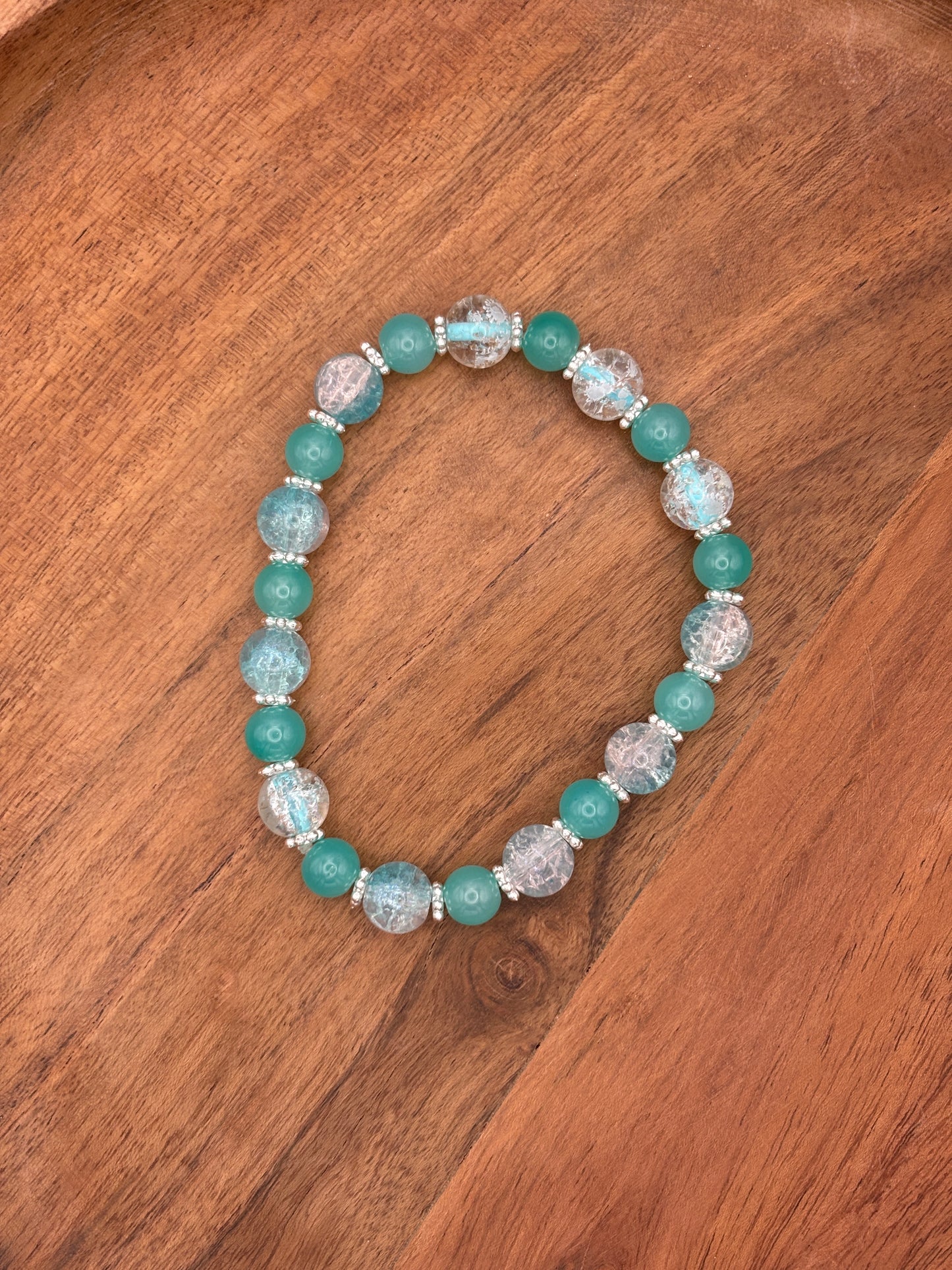 "Sea Spray III" - Handmade Glass Beaded Stretch Bracelet