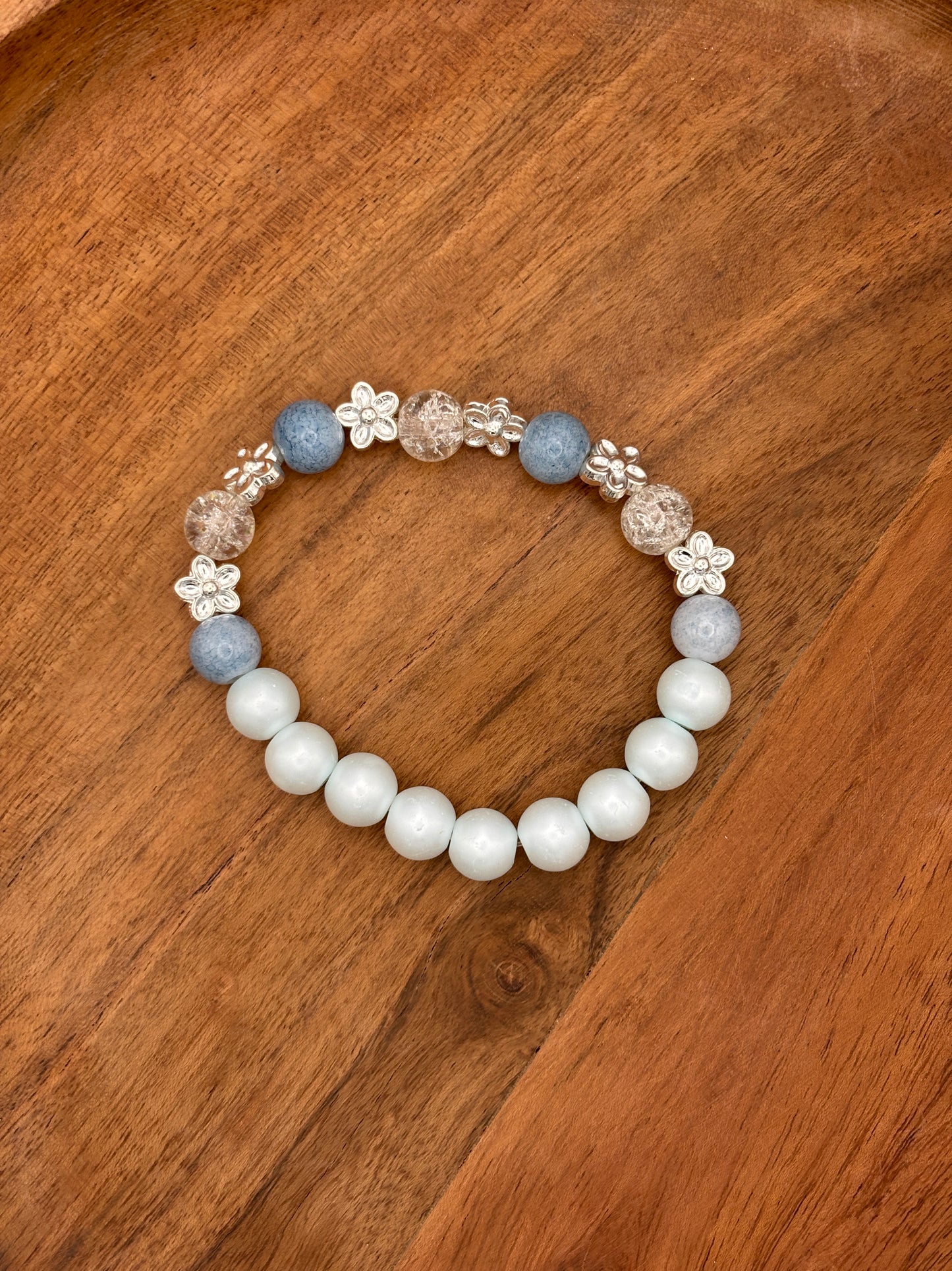 "Daisy Blue" - Handmade Glass Beaded Stretch Bracelet