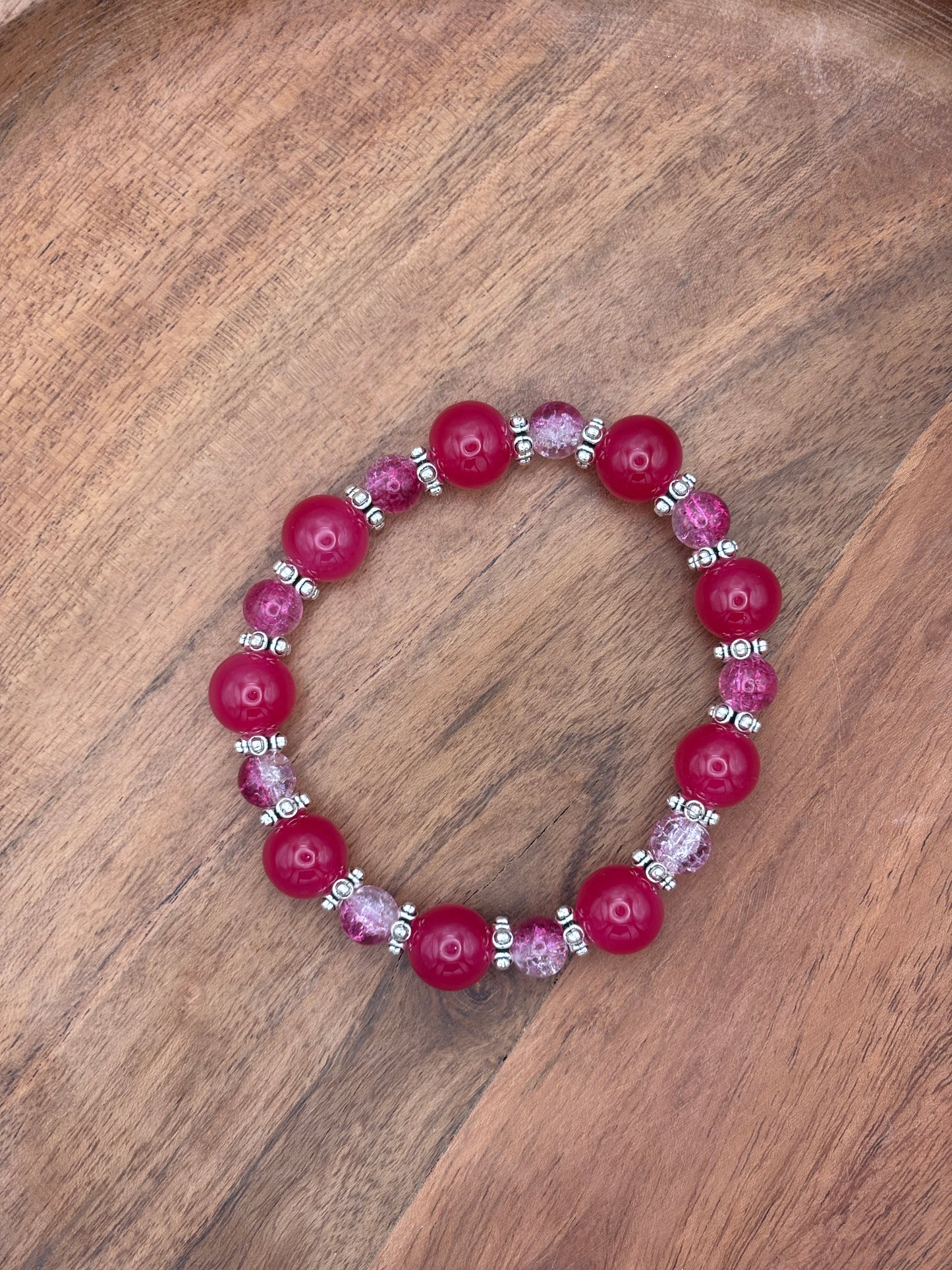 Raspberry Delight  Handmade Glass Beaded Stretch Bracelet - 3