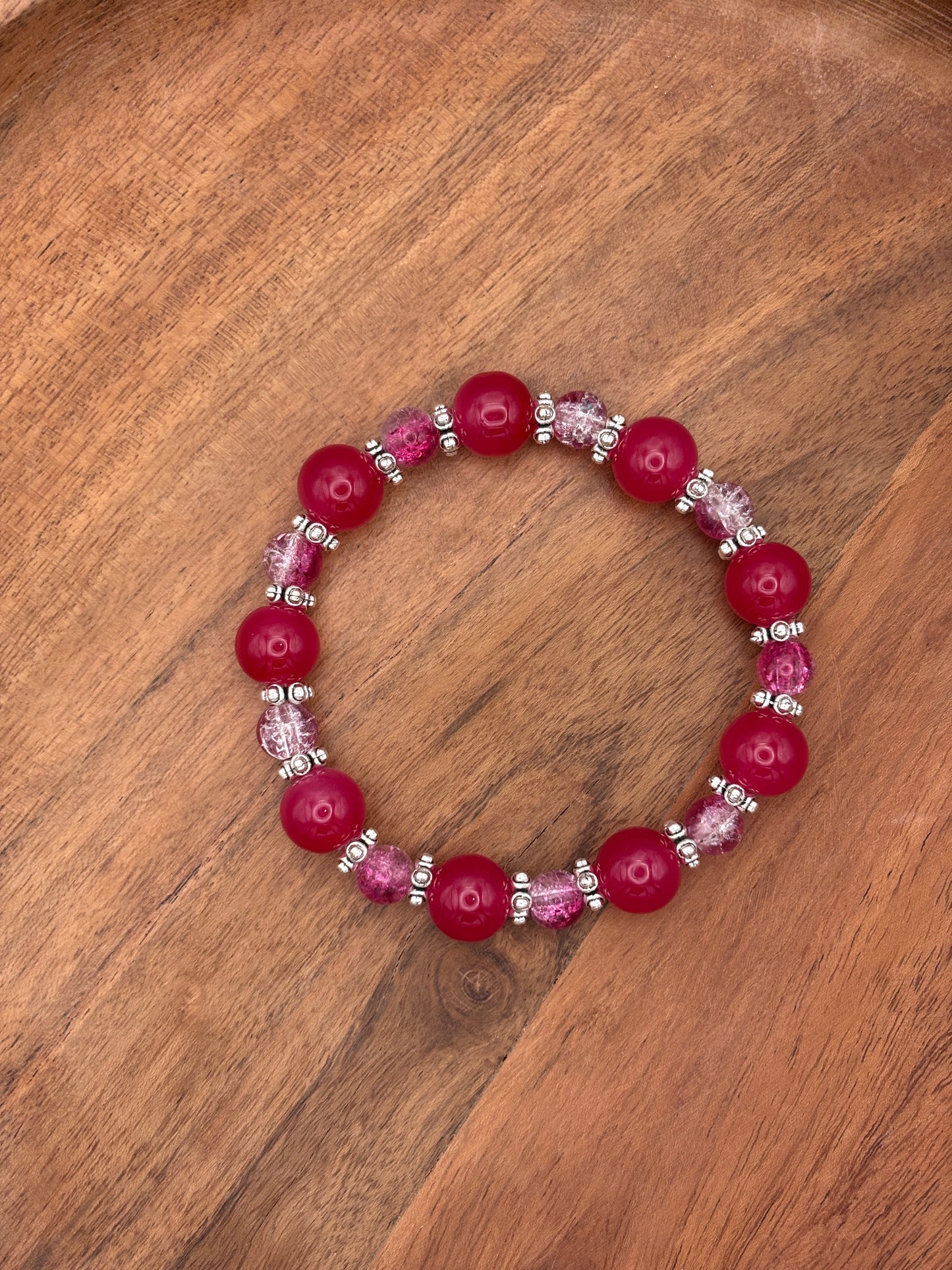 Raspberry Delight  Handmade Glass Beaded Stretch Bracelet - 4