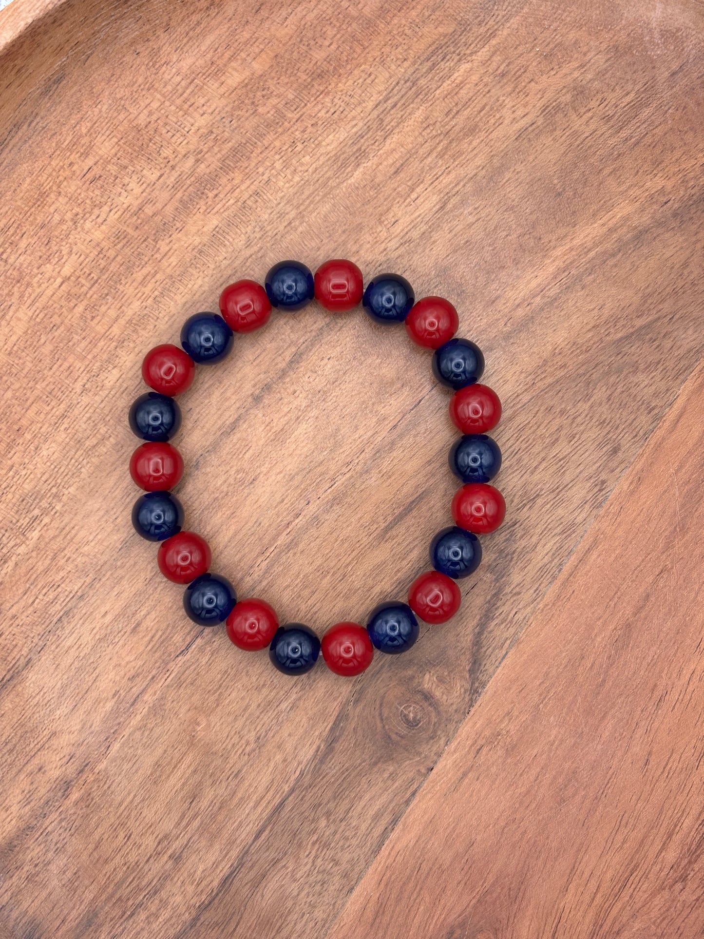 Red & Blue  Handmade Glass Beaded Stretch Bracelet - 5
