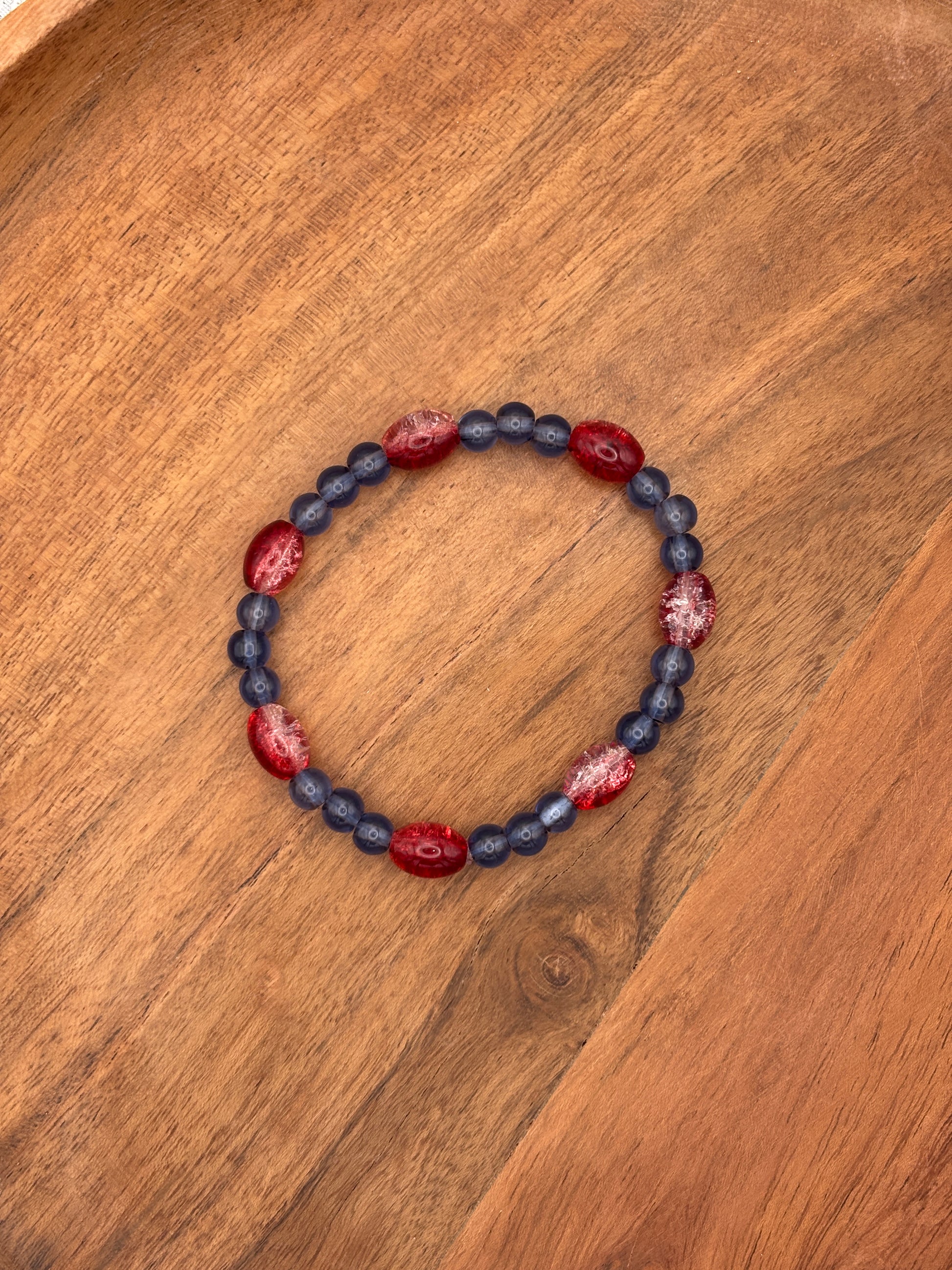 Patriotic  Handmade Glass Beaded Stretch Bracelet - 5