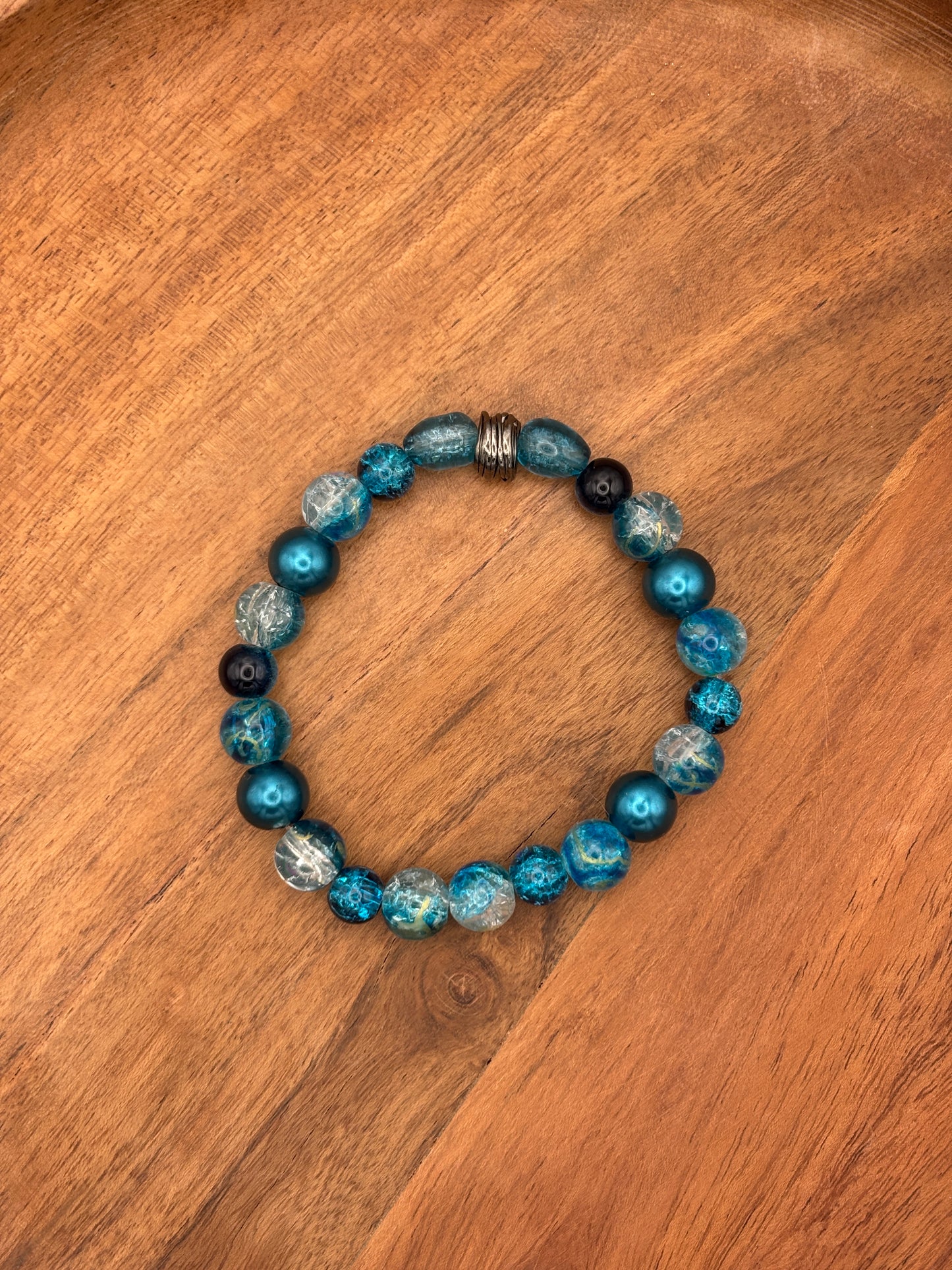 "Ocean Tide" - Handmade Glass Beaded Stretch Bracelet