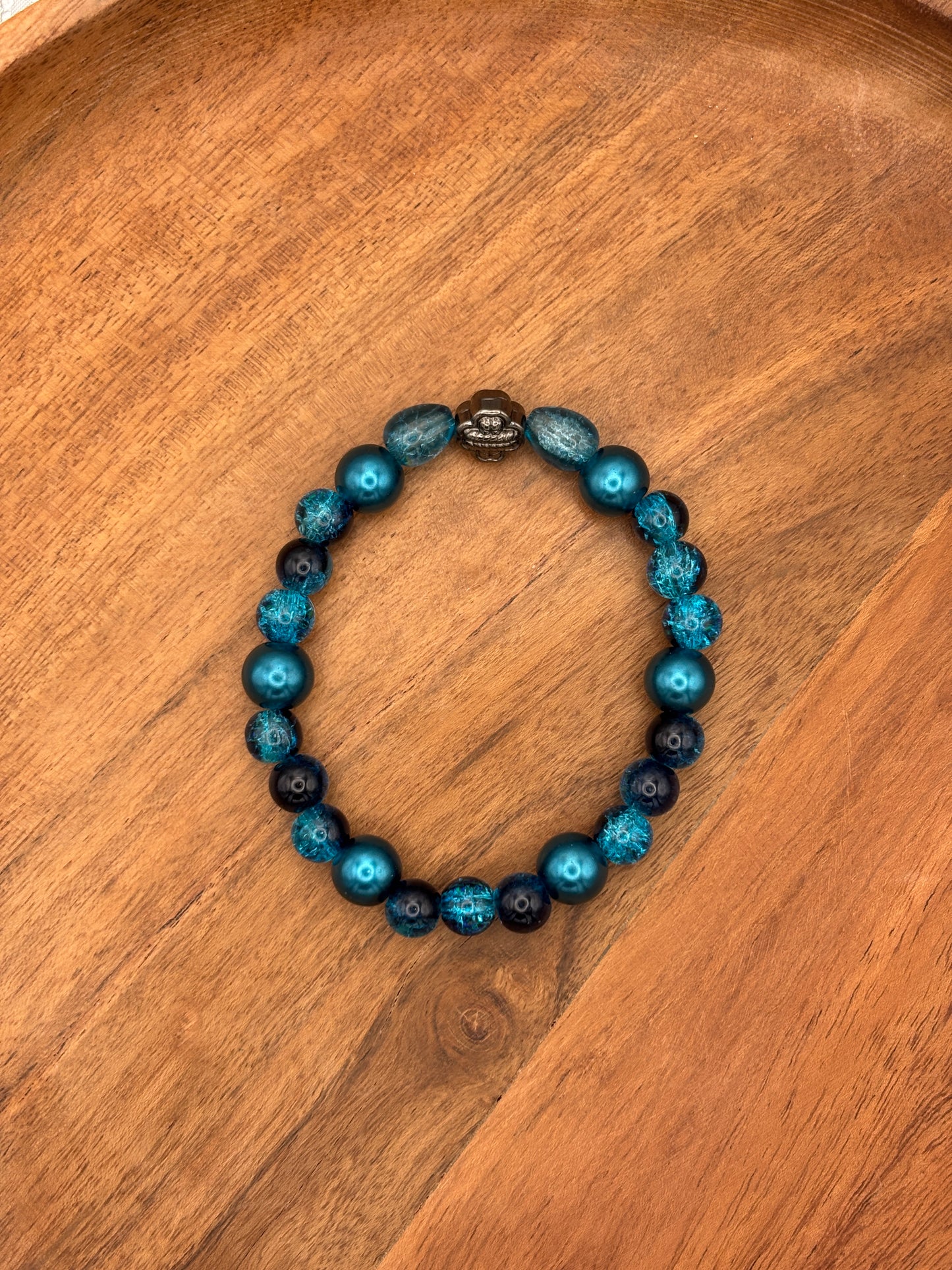 "Ocean Wave" - Handmade Glass Beaded Stretch Bracelet
