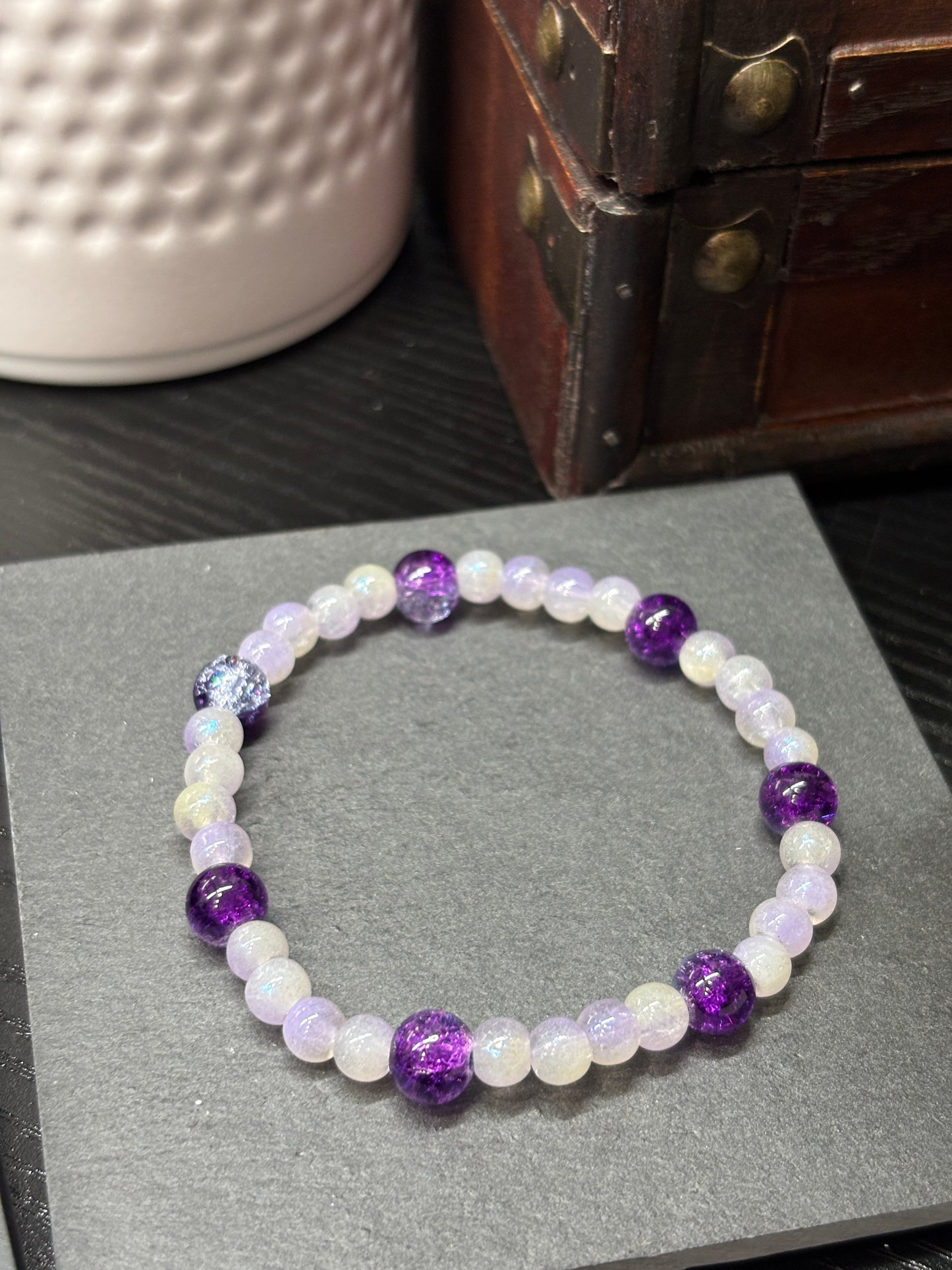 Penelope  Handmade Glass Beaded Stretch Bracelet - 3