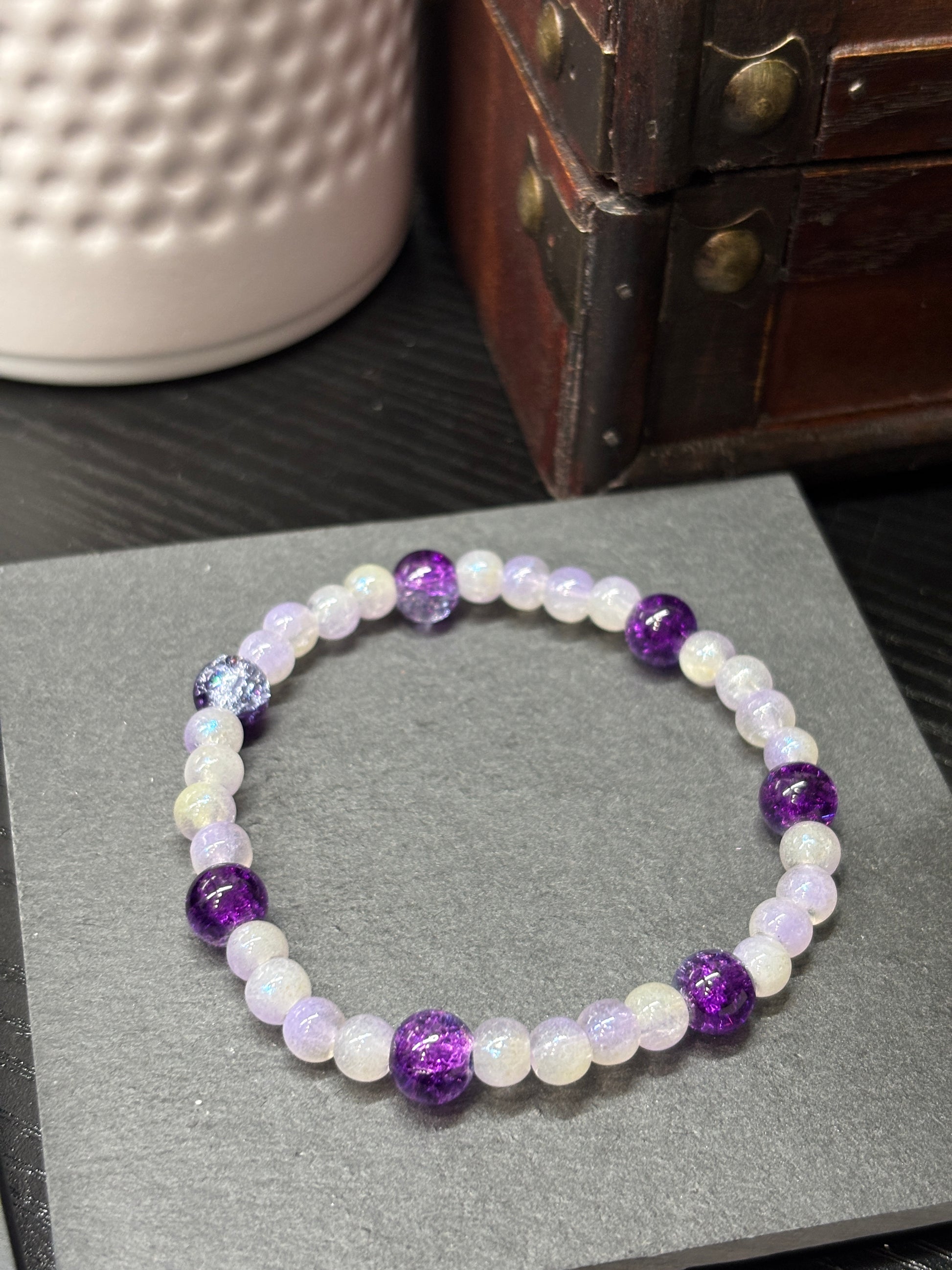 Penelope  Handmade Glass Beaded Stretch Bracelet - 3