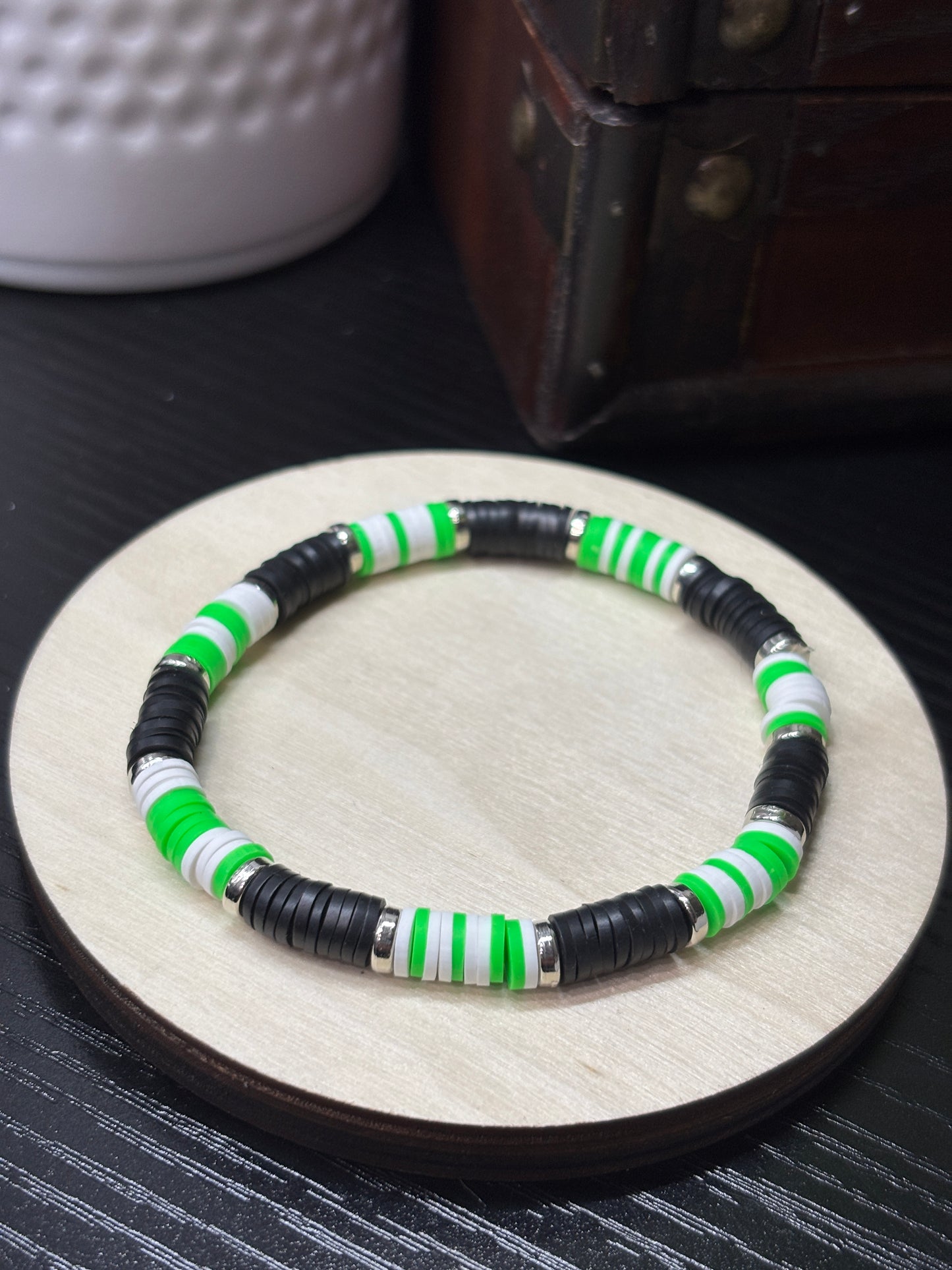 "Zesty Eclipse" - Handmade Clay Heishi Bead Stretch Bracelet