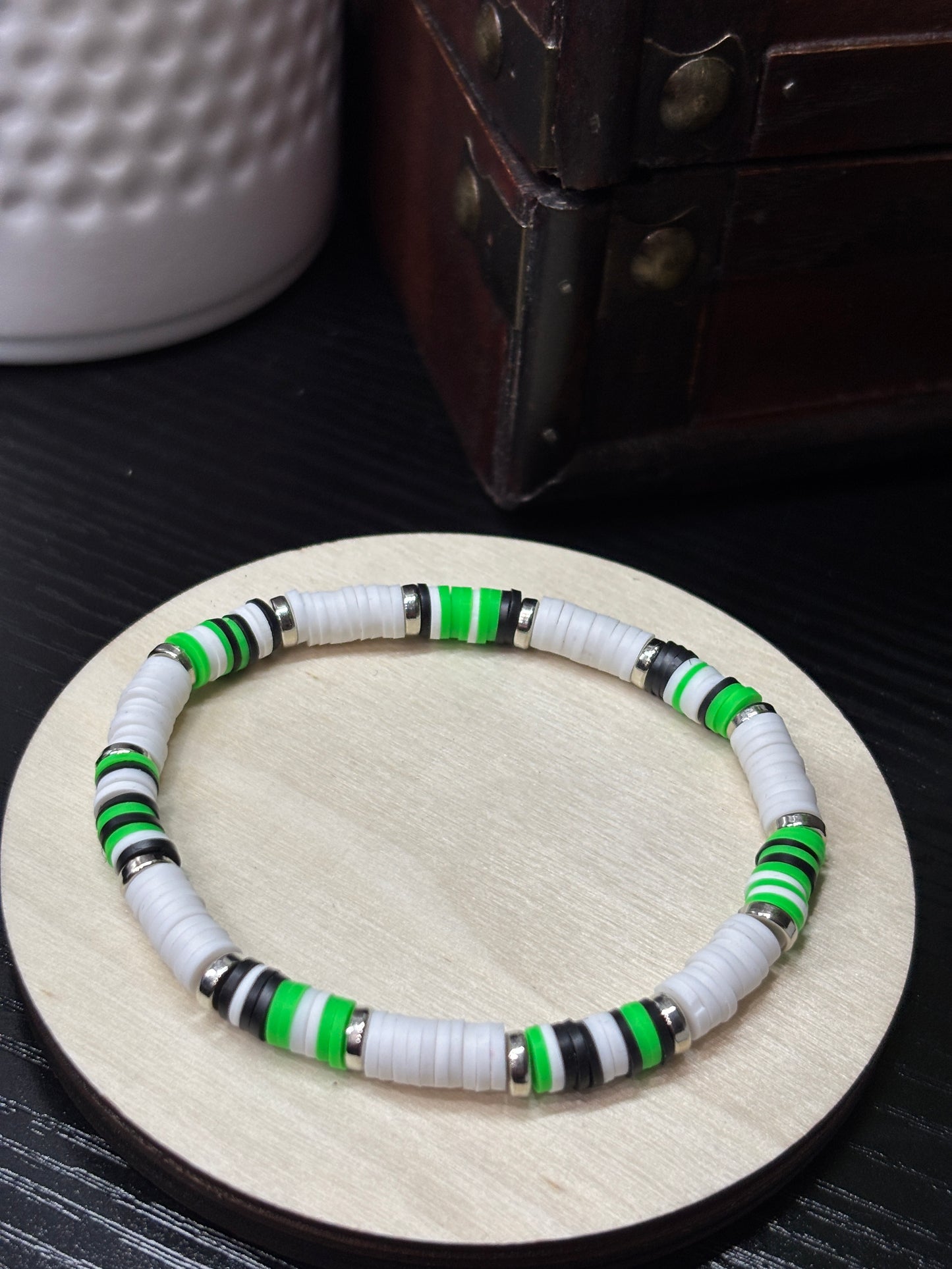 "Glow Storm" - Handmade Clay Heishi Bead Stretch Bracelet