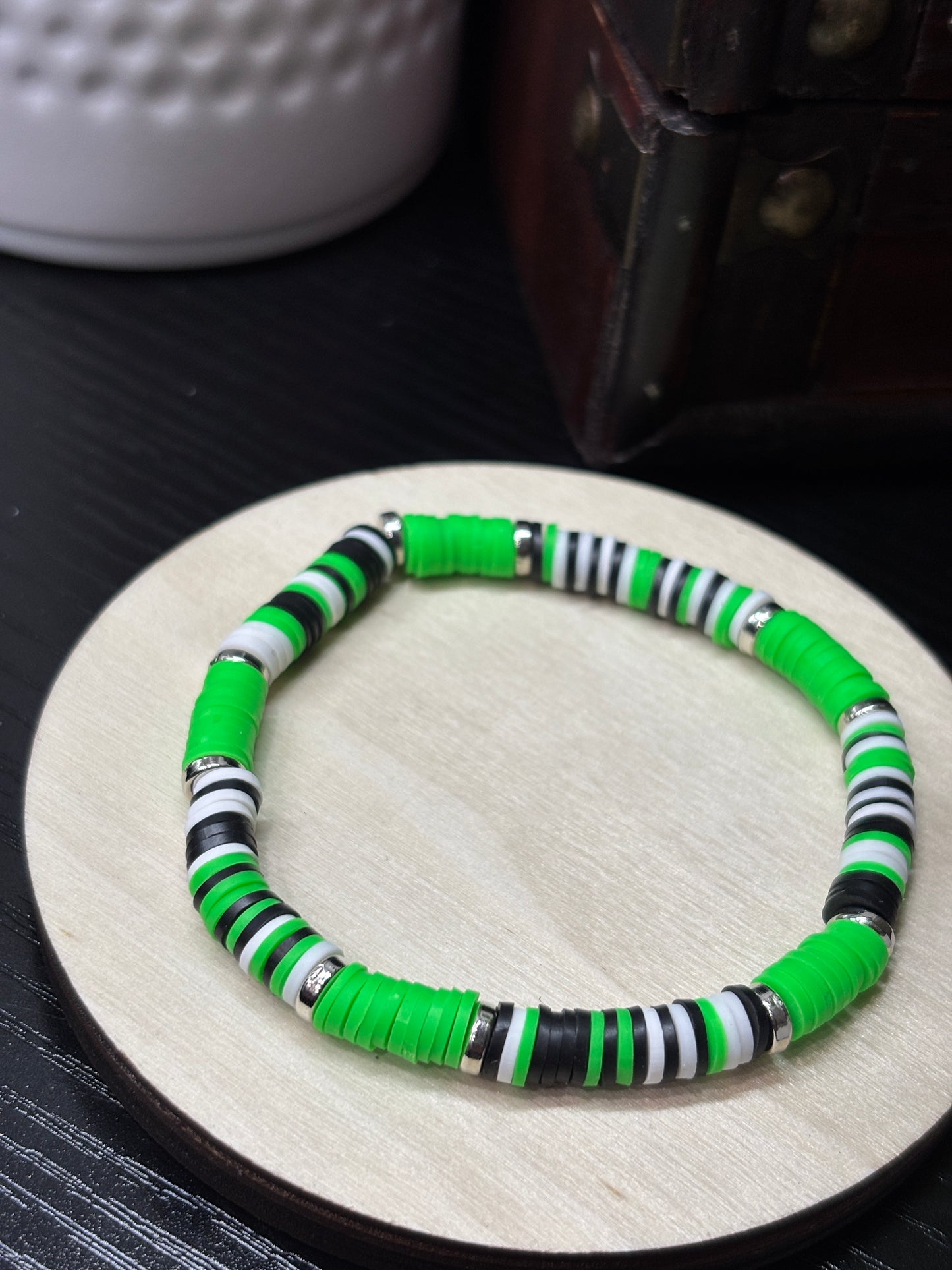 "Green Flash" - Handmade Clay Heishi Bead Stretch Bracelet