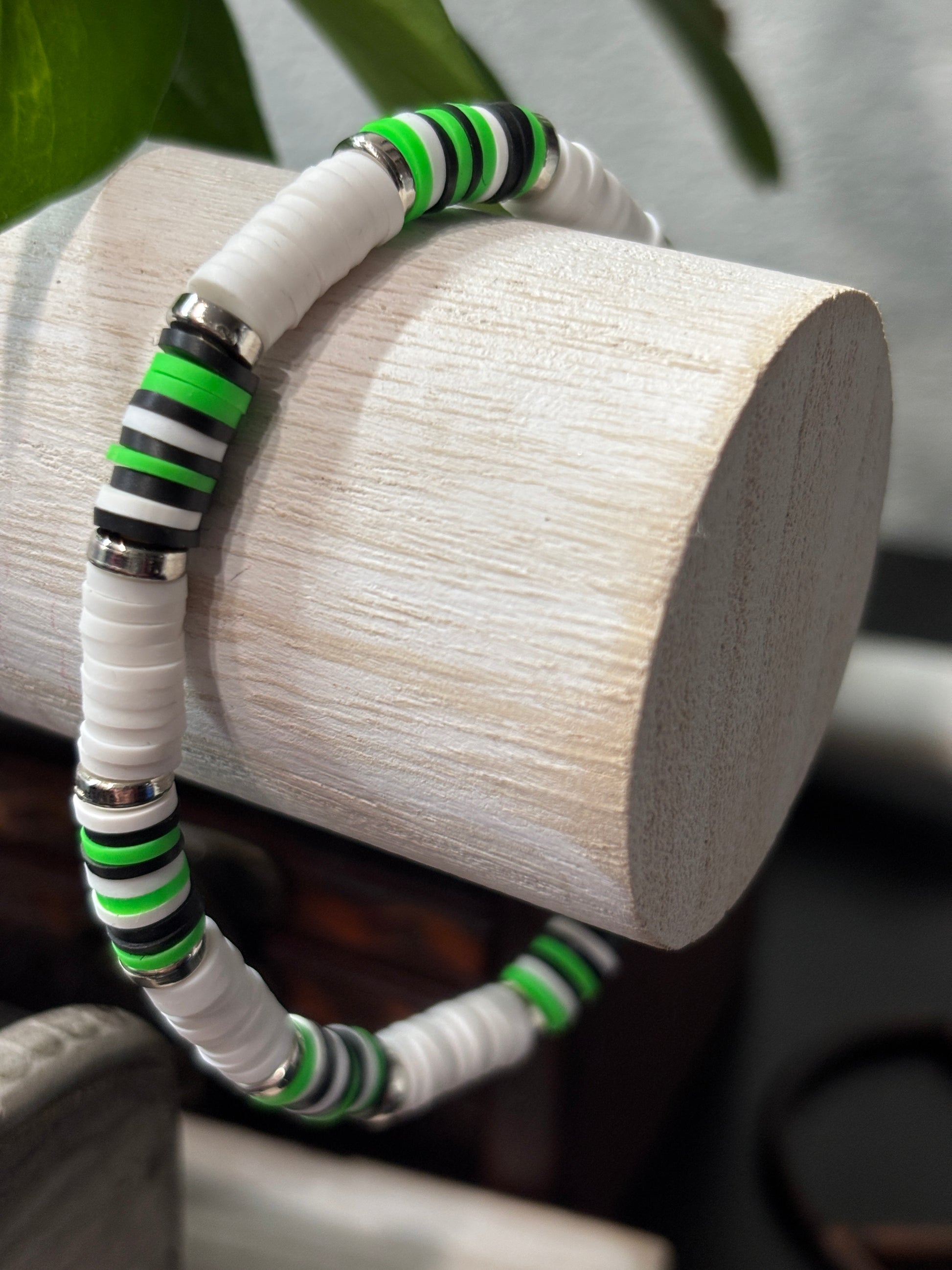 Glow Storm  Handmade Clay Heishi Bead Stretch Bracelet - 2