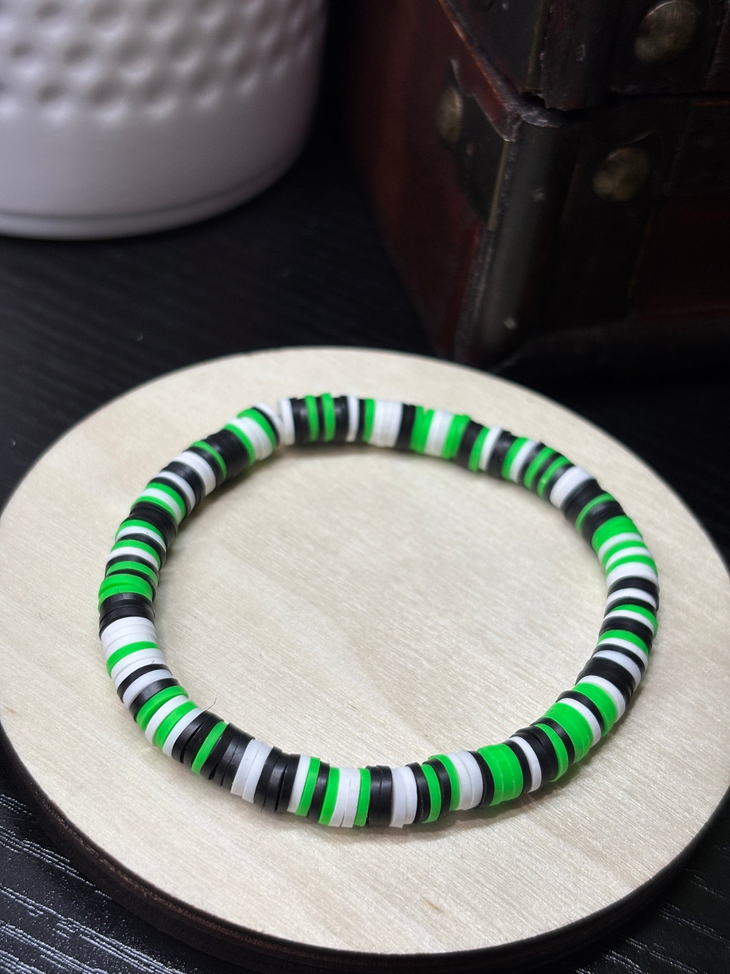 Blackout Blossom Handmade Clay Heishi Bead Stretch Bracelet - 2