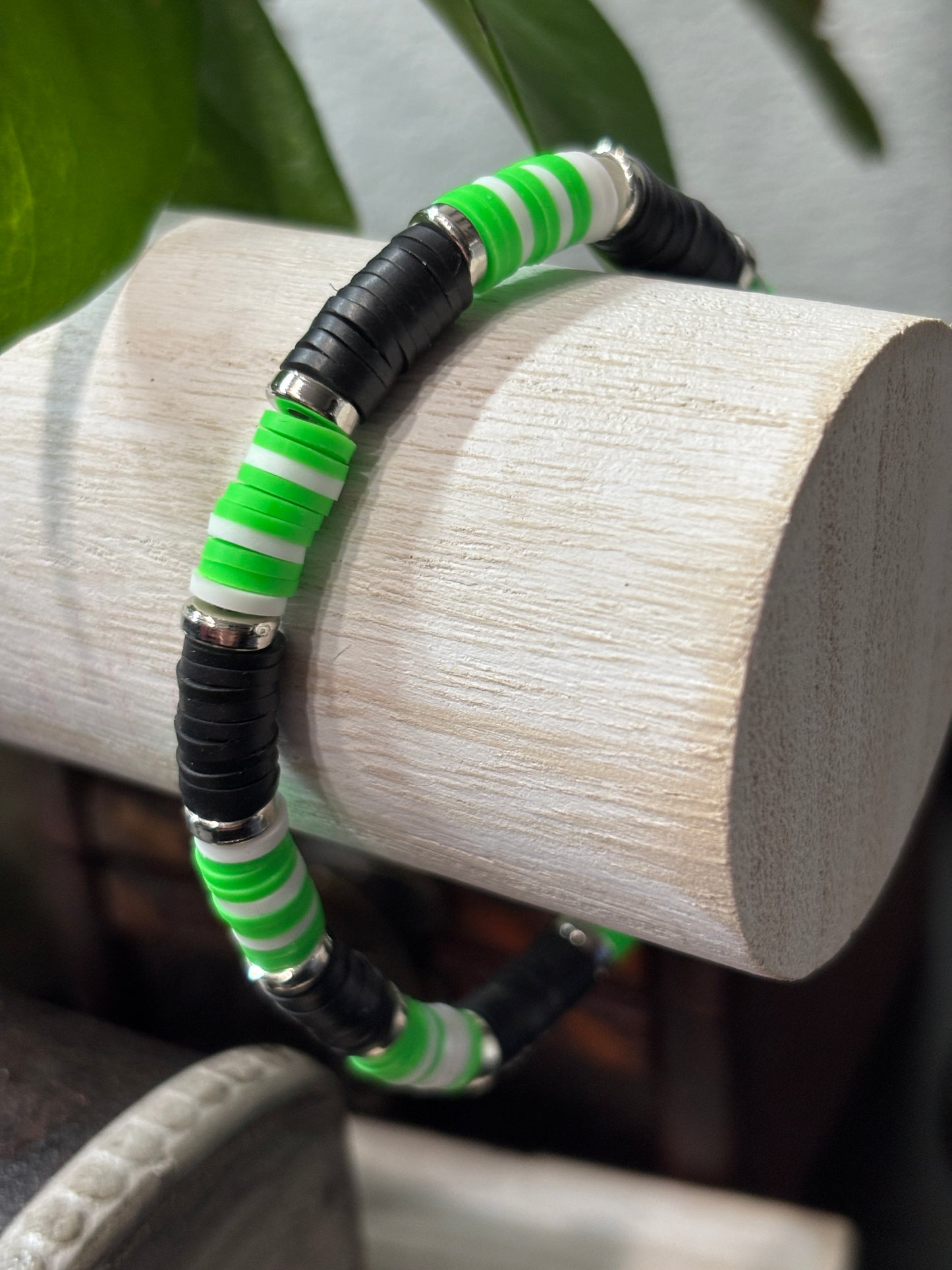 "Zesty Eclipse" - Handmade Clay Heishi Bead Stretch Bracelet