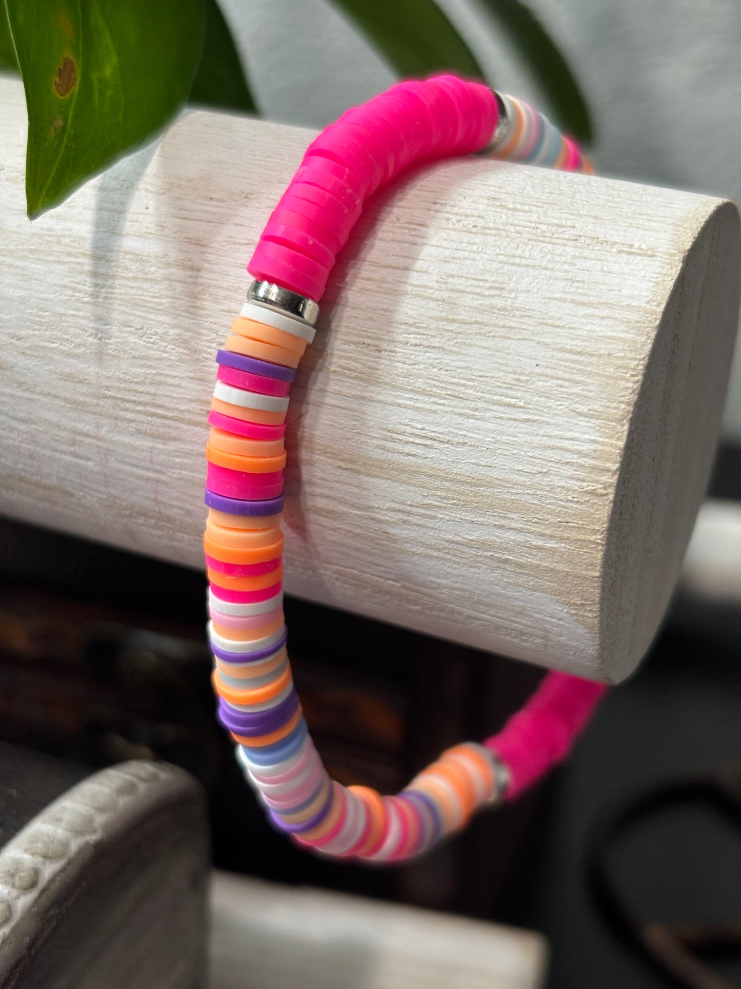 "Cosmic Bloom" - Handmade Clay Heishi Bead Stretch Bracelet