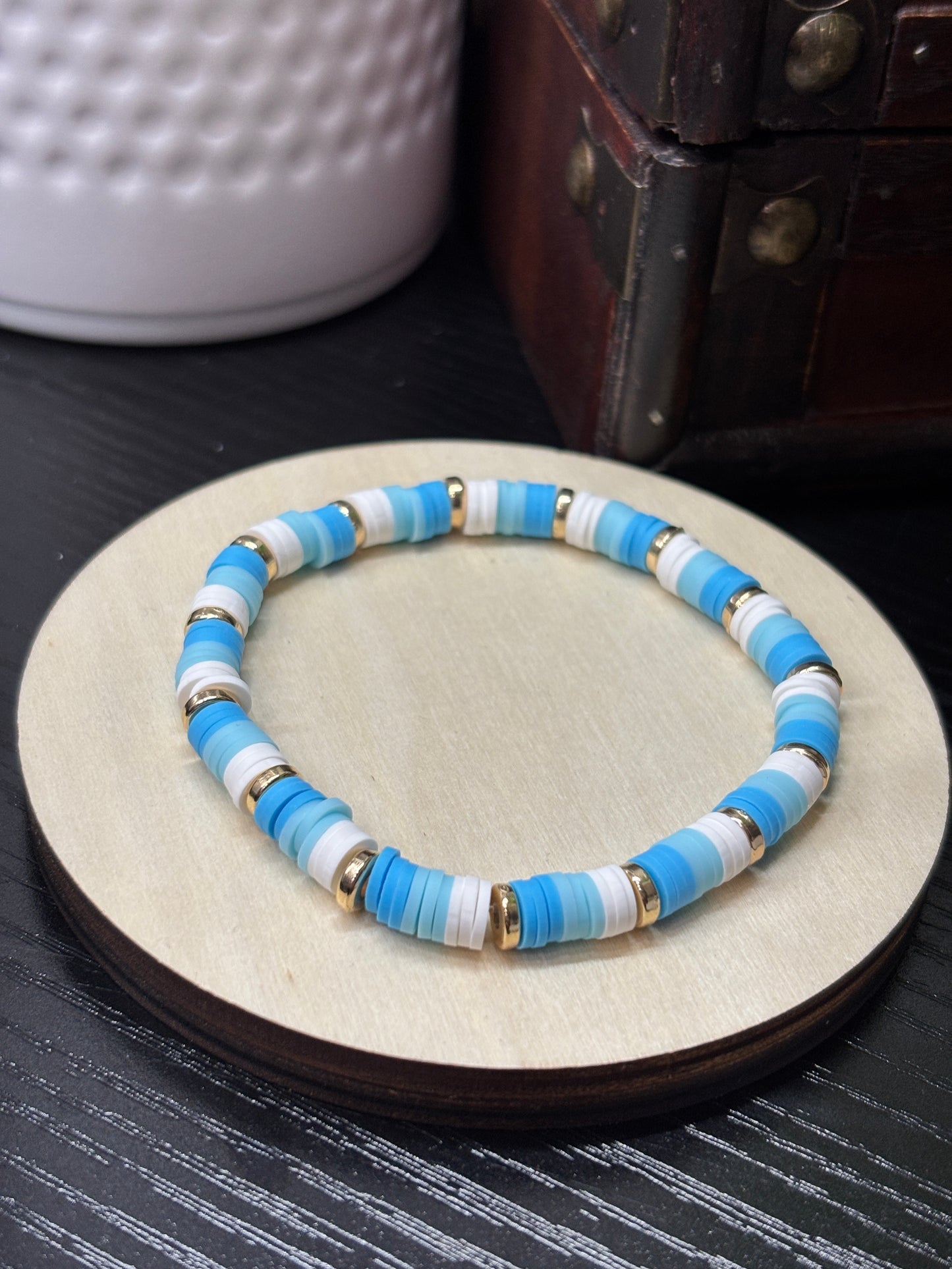 "Ocean" - Handmade Clay Heishi Bead Stretch Bracelet