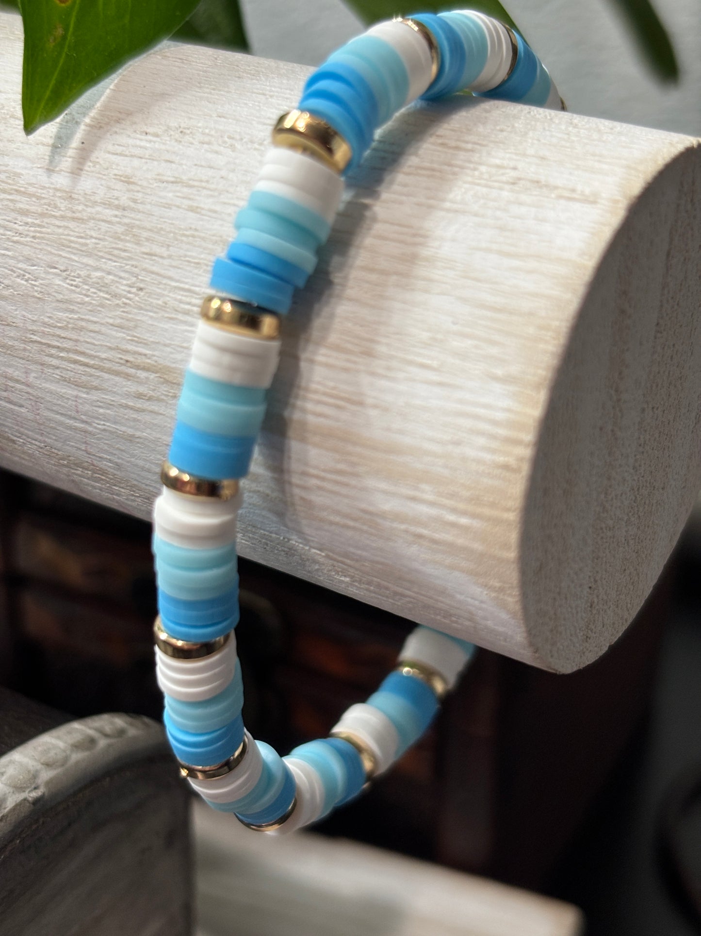 "Ocean" - Handmade Clay Heishi Bead Stretch Bracelet