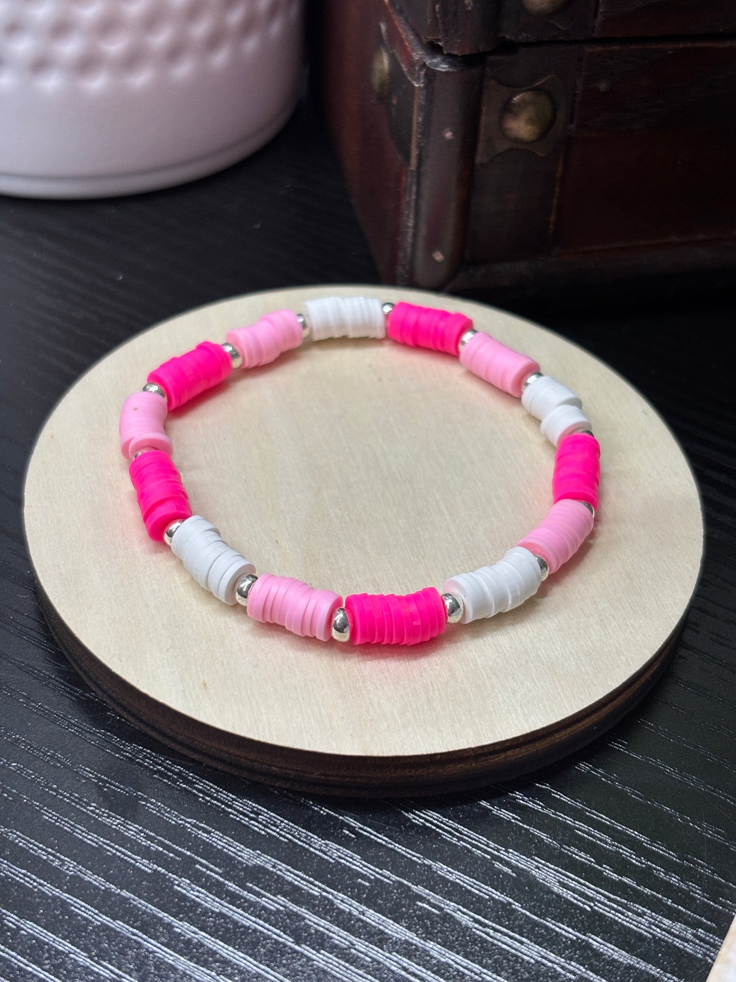"Bubblegum Breeze" - Handmade Clay Heishi Bead Stretch Bracelet