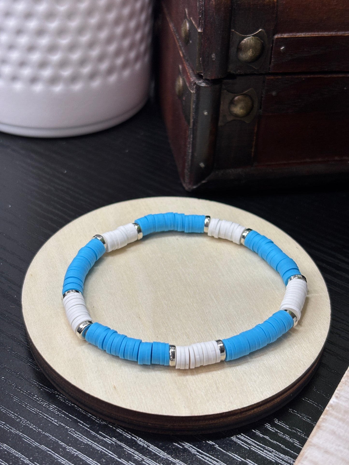 "Sky Whisper" - Handmade Clay Heishi Bead Stretch Bracelet
