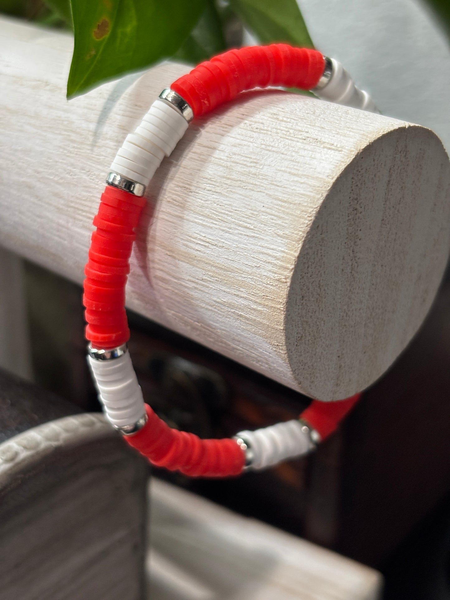 "Crimson Kiss" - Handmade Clay Heishi Bead Stretch Bracelet