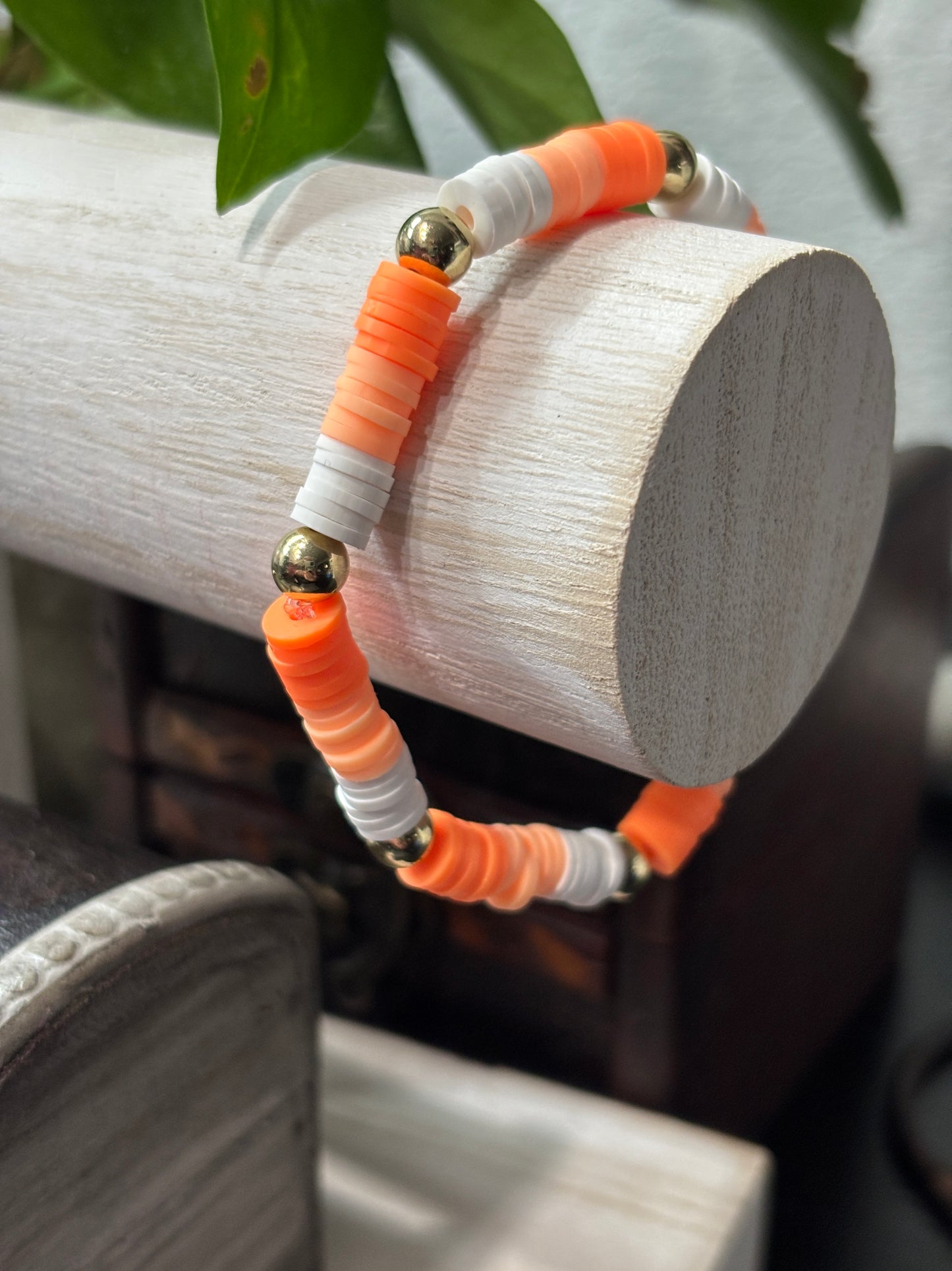 "Clementine Luxe" - Handmade Clay Heishi Bead Stretch Bracelet