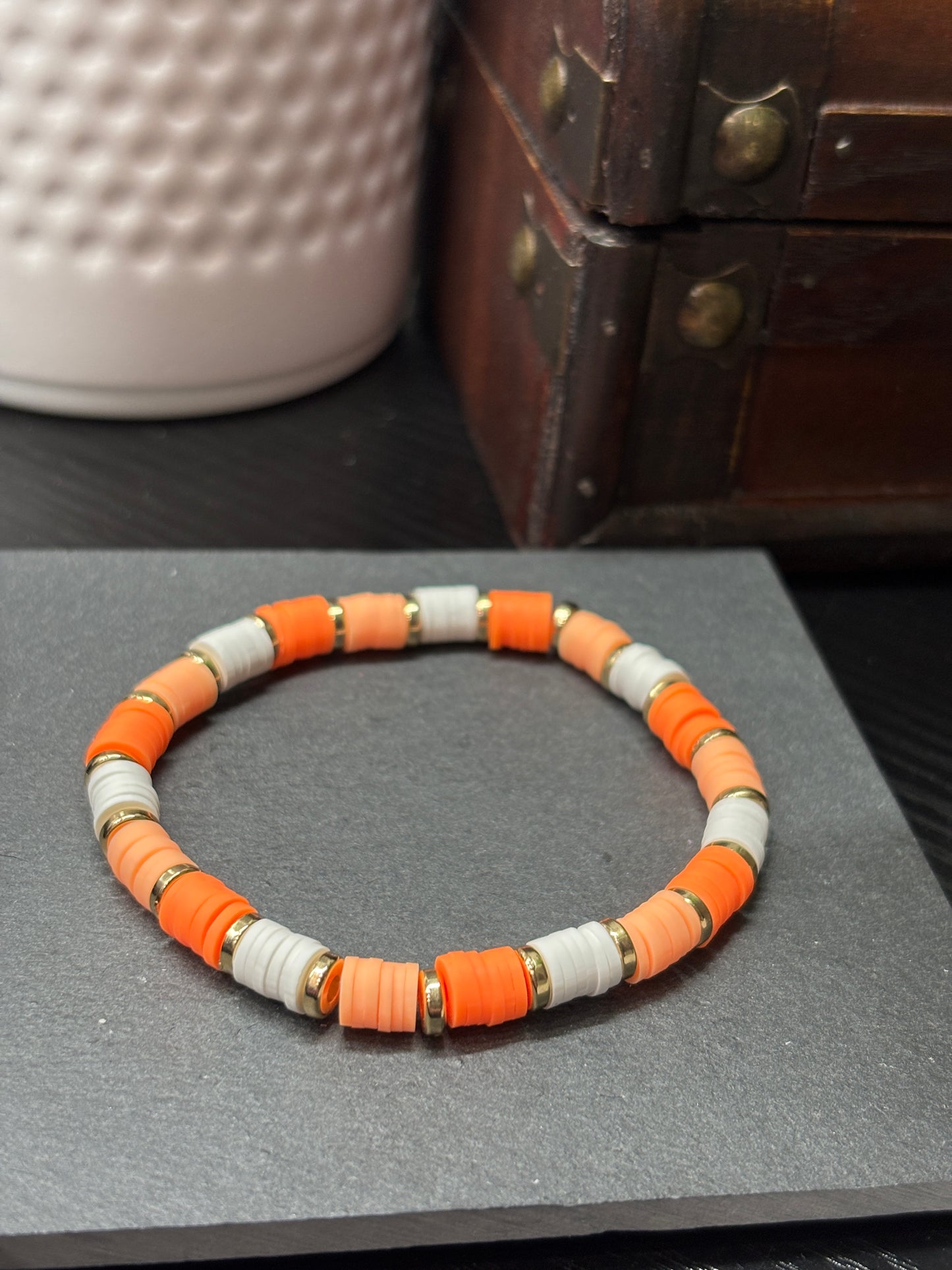 "Tangerine Dream" - Handmade Clay Heishi Bead Stretch Bracelet