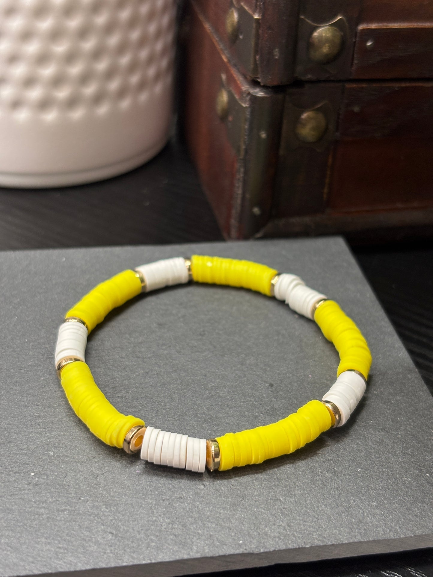 "Sunlit Spark" - Handmade Clay Heishi Bead Stretch Bracelet
