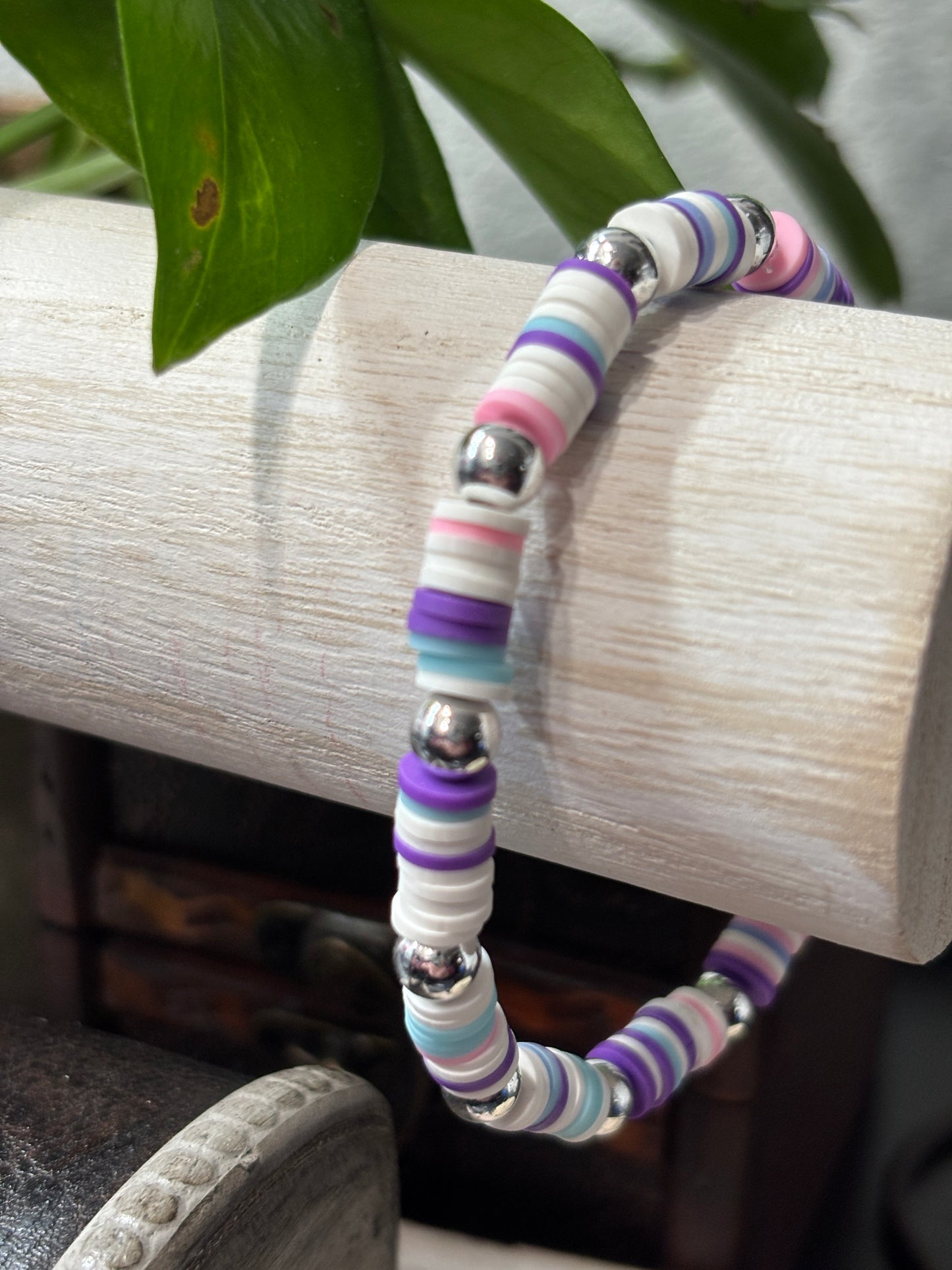 "Frosted Lavender" - Handmade Clay Heishi Bead Stretch Bracelet