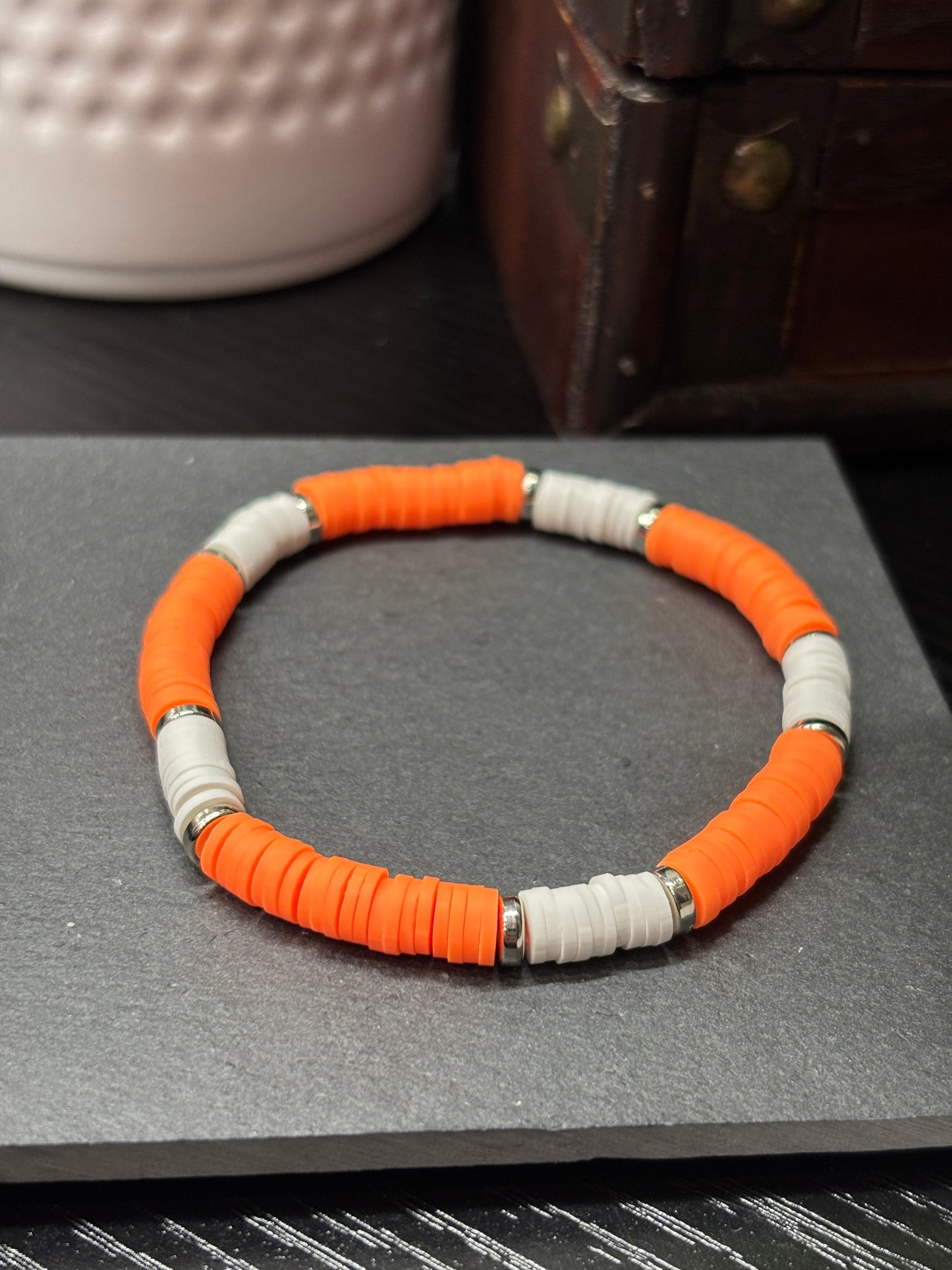 "Sunset Swirl" - Handmade Clay Heishi Bead Stretch Bracelet
