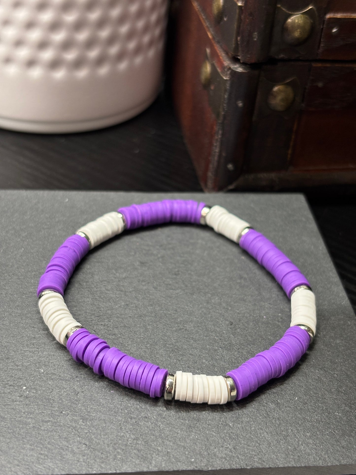 "Purple Haze" - Handmade Clay Heishi Bead Stretch Bracelet