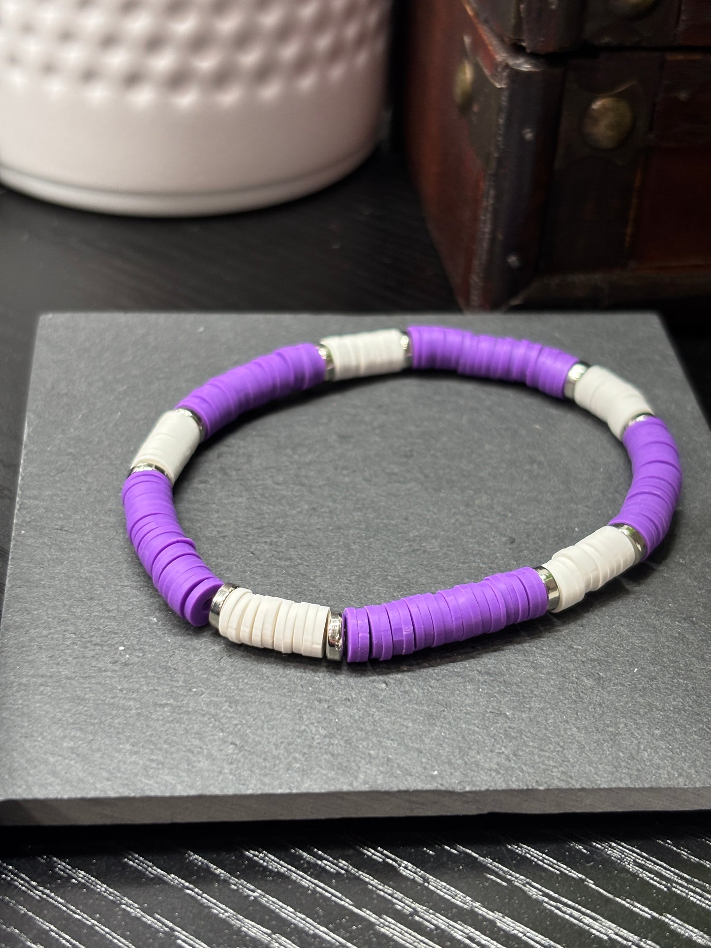 "Purple Haze" - Handmade Clay Heishi Bead Stretch Bracelet