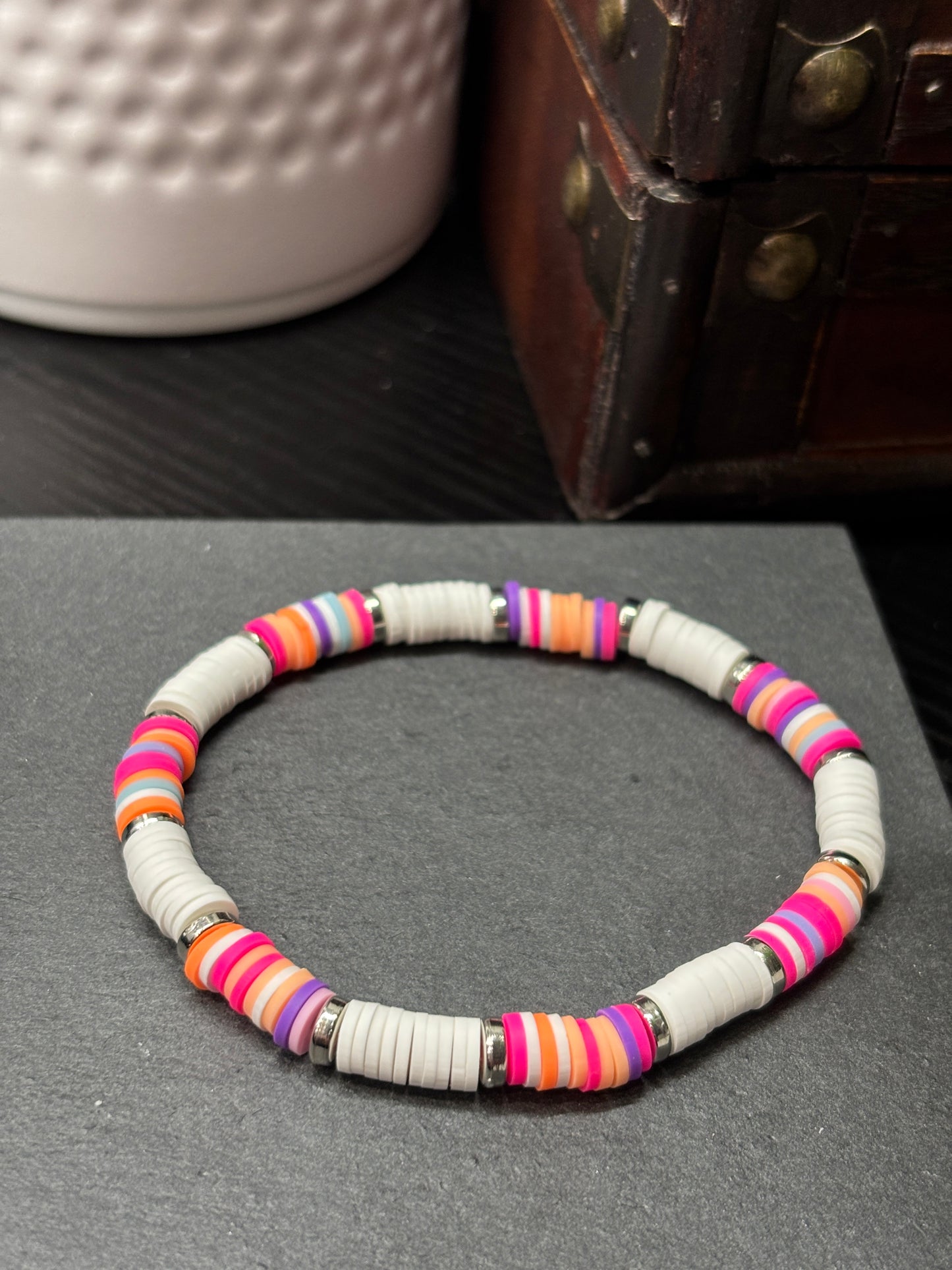 "Whimsical Whirl" - Handmade Clay Heishi Bead Stretch Bracelet