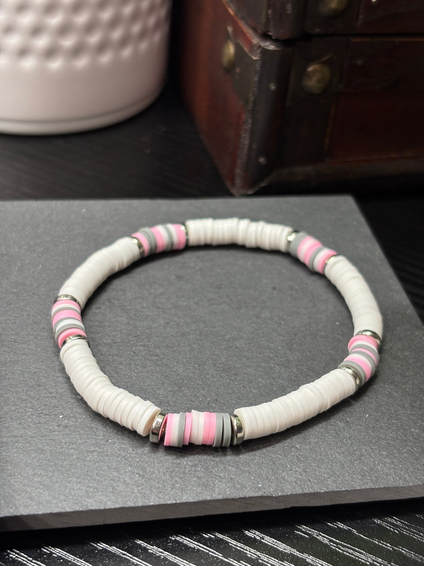 "Barely Blush" - Handmade Clay Heishi Bead Stretch Bracelet