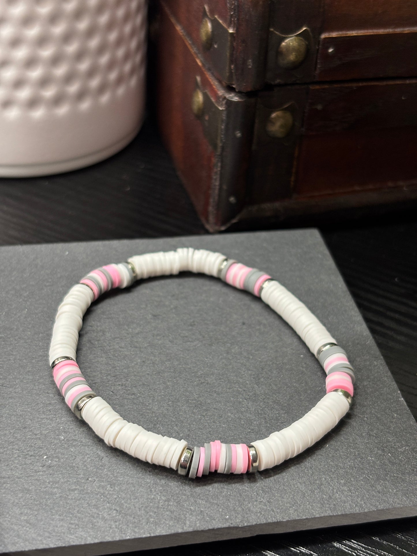 "Barely Blush" - Handmade Clay Heishi Bead Stretch Bracelet