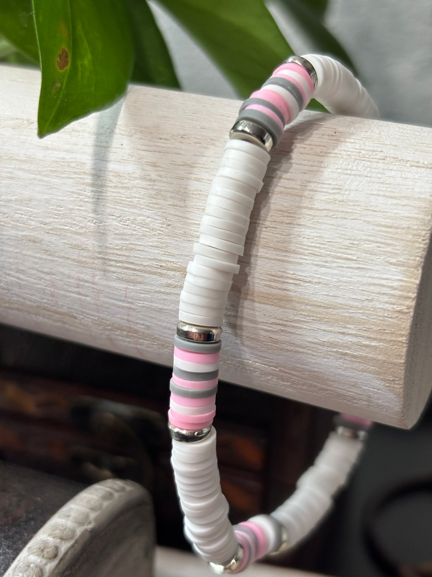 "Barely Blush" - Handmade Clay Heishi Bead Stretch Bracelet