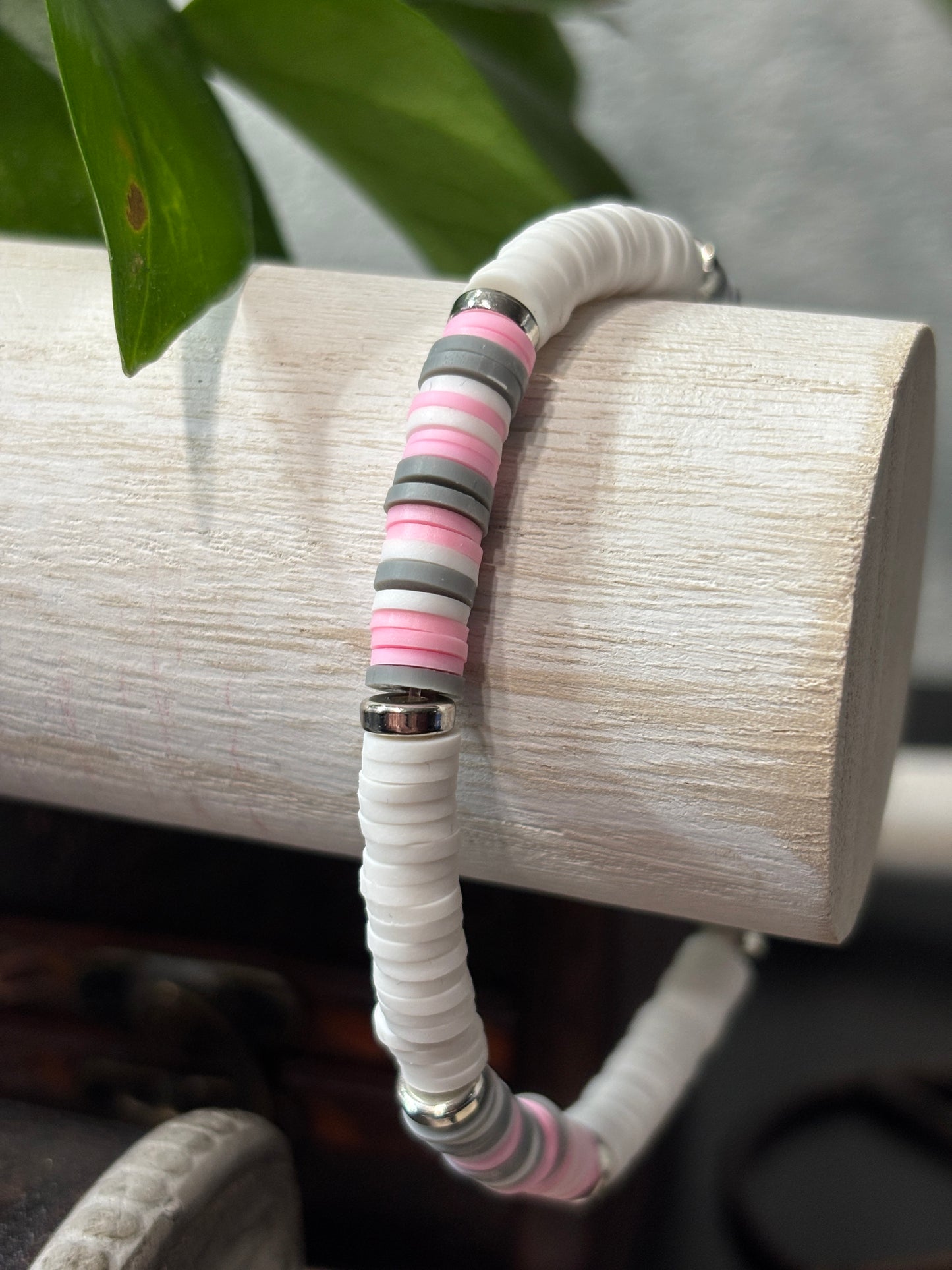 "Rosy Mist" - Handmade Clay Heishi Bead Stretch Bracelet
