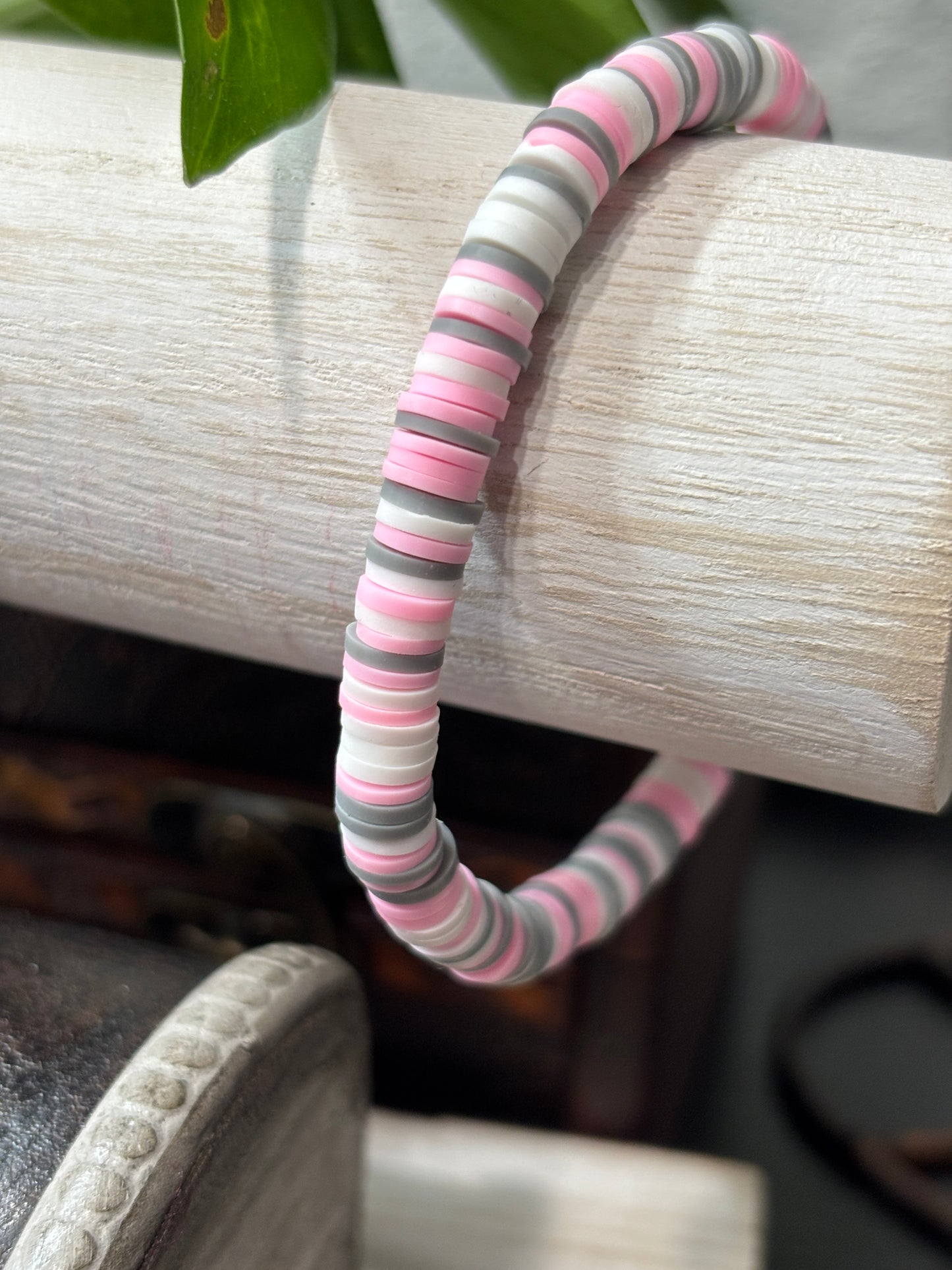 "Cotton Blush" - Handmade Clay Heishi Bead Stretch Bracelet
