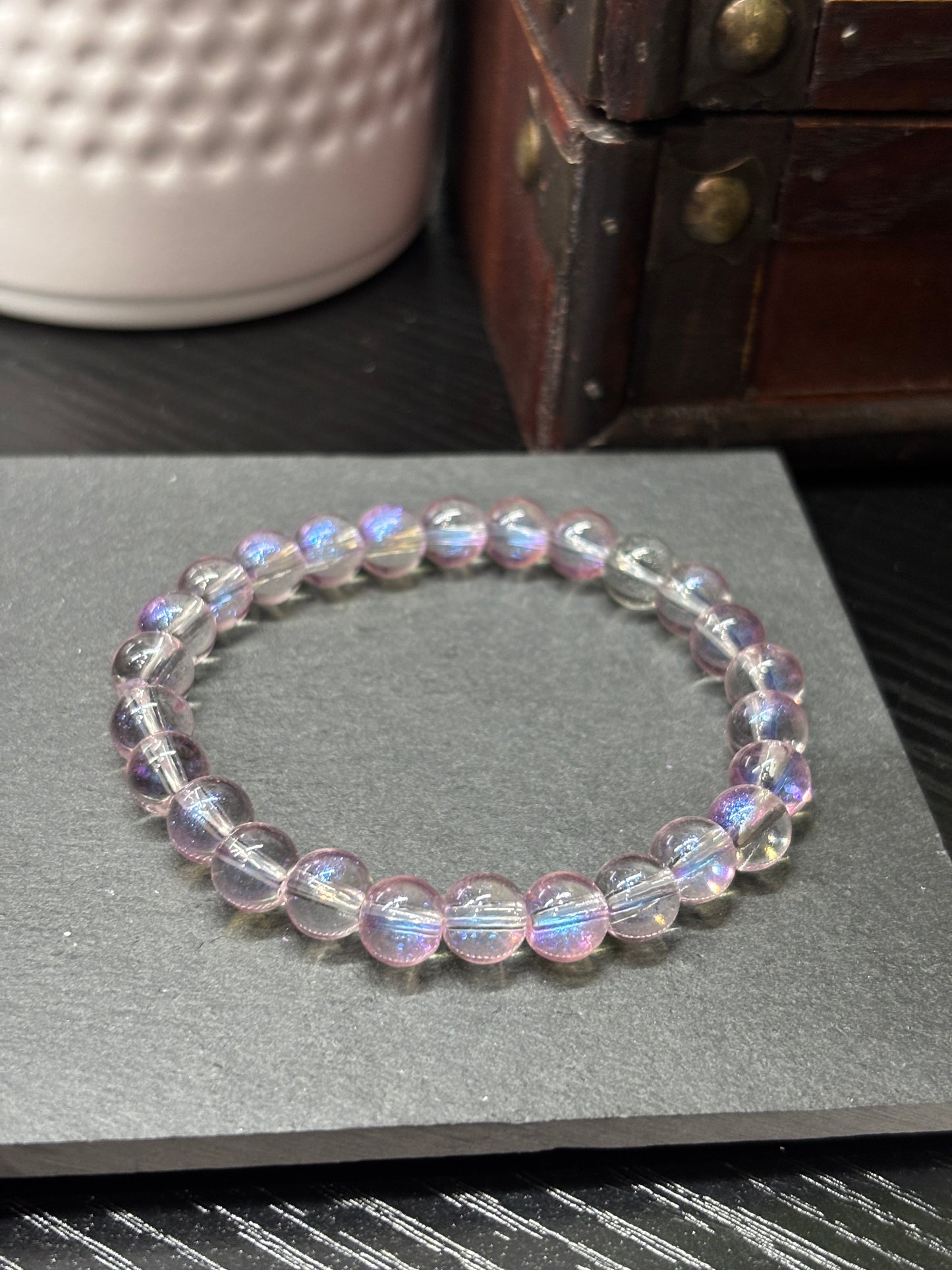 Clear Abby  Handmade Glass Beaded Stretch Bracelet - 3